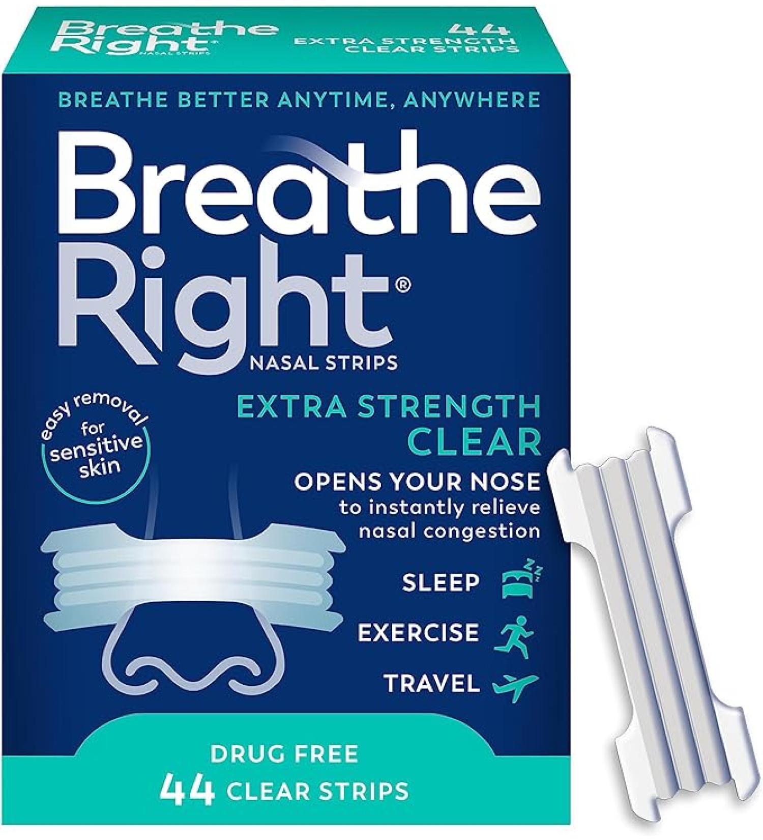 Breathe Right Extra Clear Nasal Strips - Drug-Free Congestion Relief (44 Count) - Buy Online on GoSupps.com