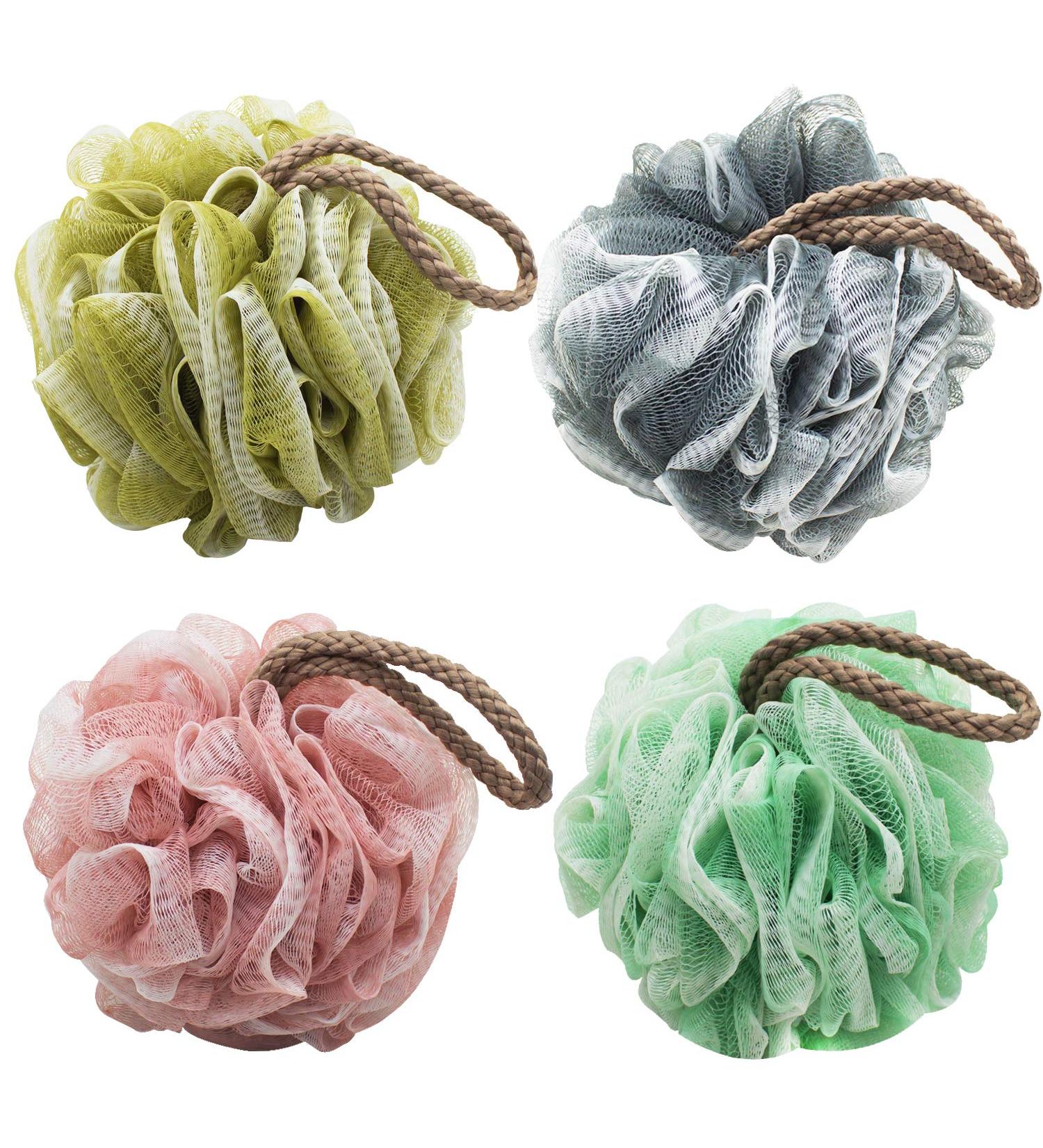 GoWorth Bath Shower Loofah Sponge Pouf Body Scrubber Exfoliator Set of 4 - Buy Online on GoSupps.com