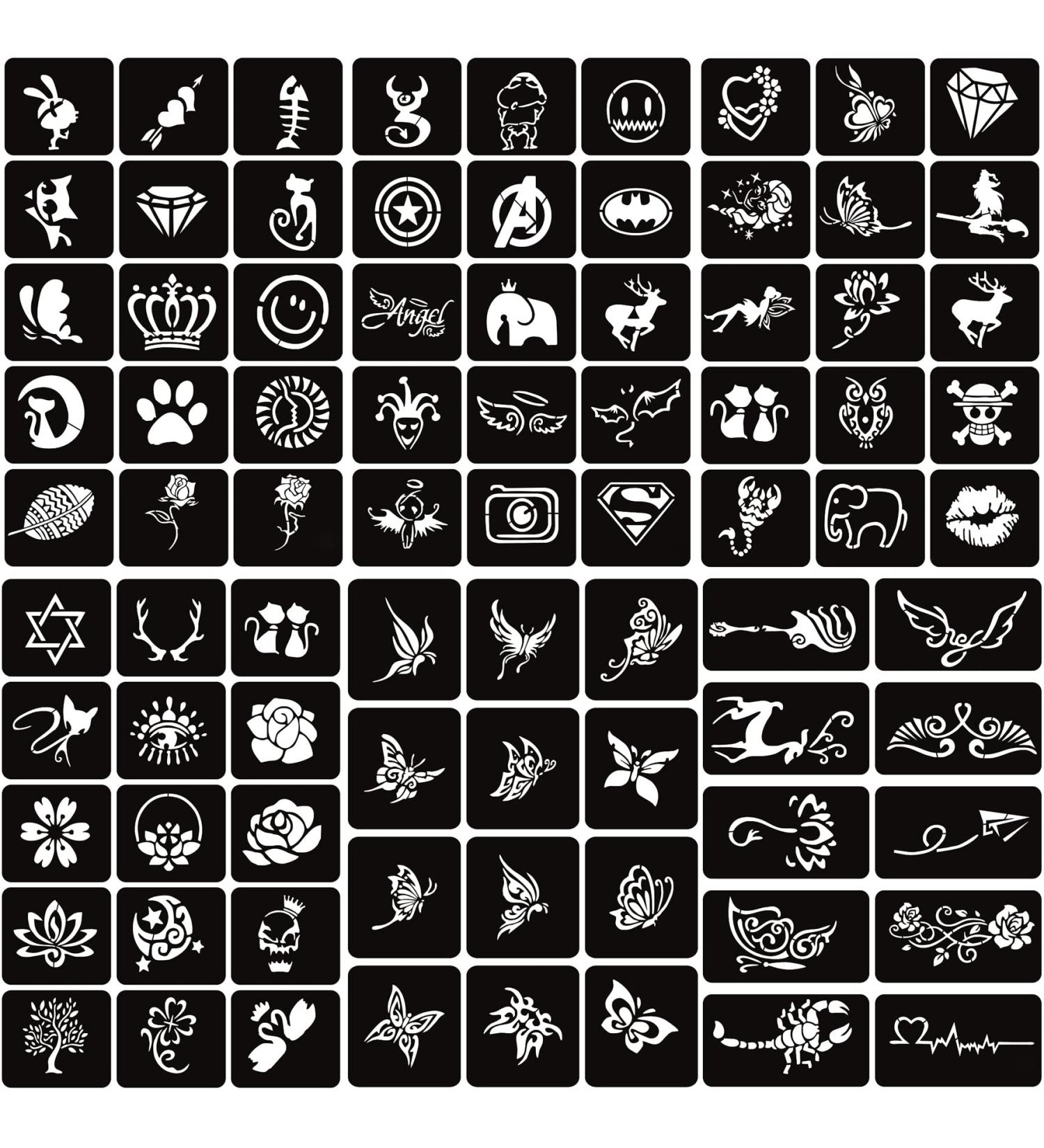 Kotbs 6 Sheets Glitter Tattoo Stencils - 82pcs Butterfly Flower Animal Templates for Women, Boys, Girls - Henna Semi-Permanent Body Art Stencils - Buy Online on GoSupps.com