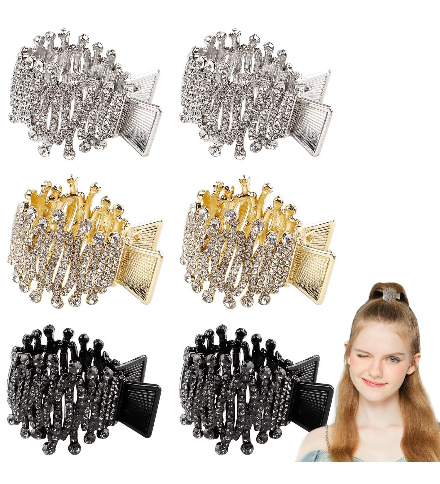 6 Pcs Pearl Rhinestone Hair Claw Clips for High Ponytail | Non-slip High Ponytail Fixed Hair Clip for Thick Long Hair - Buy Online on GoSupps.com