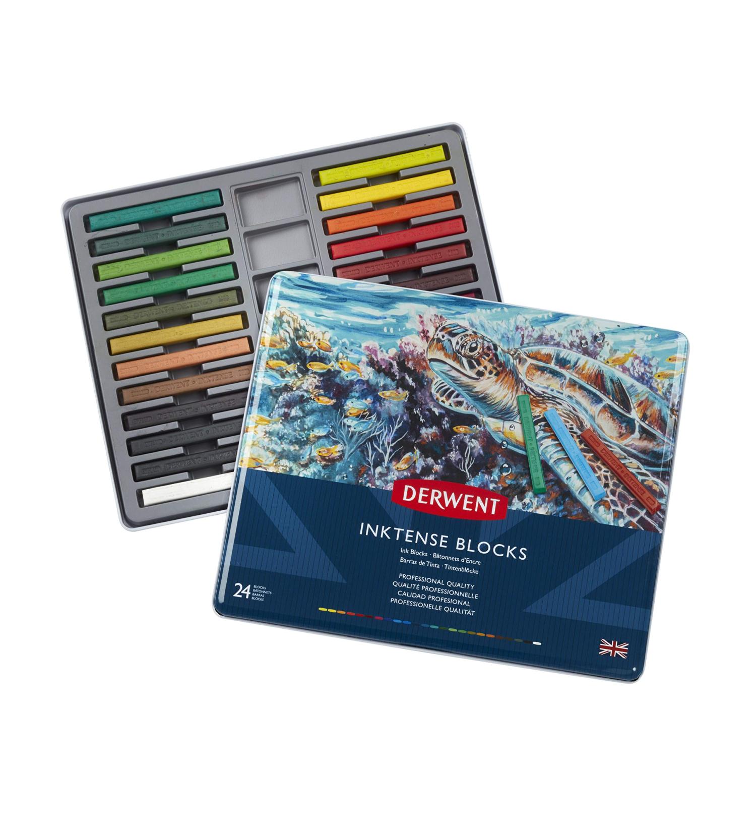 Derwent Inktense Blocks 24 Tin Set - Soft Texture, Watersoluble for Watercolor, Drawing, Crafts - Professional Quality 8mm Blocks for Paper and Fabric - 24 Count - Buy Online on GoSupps.com