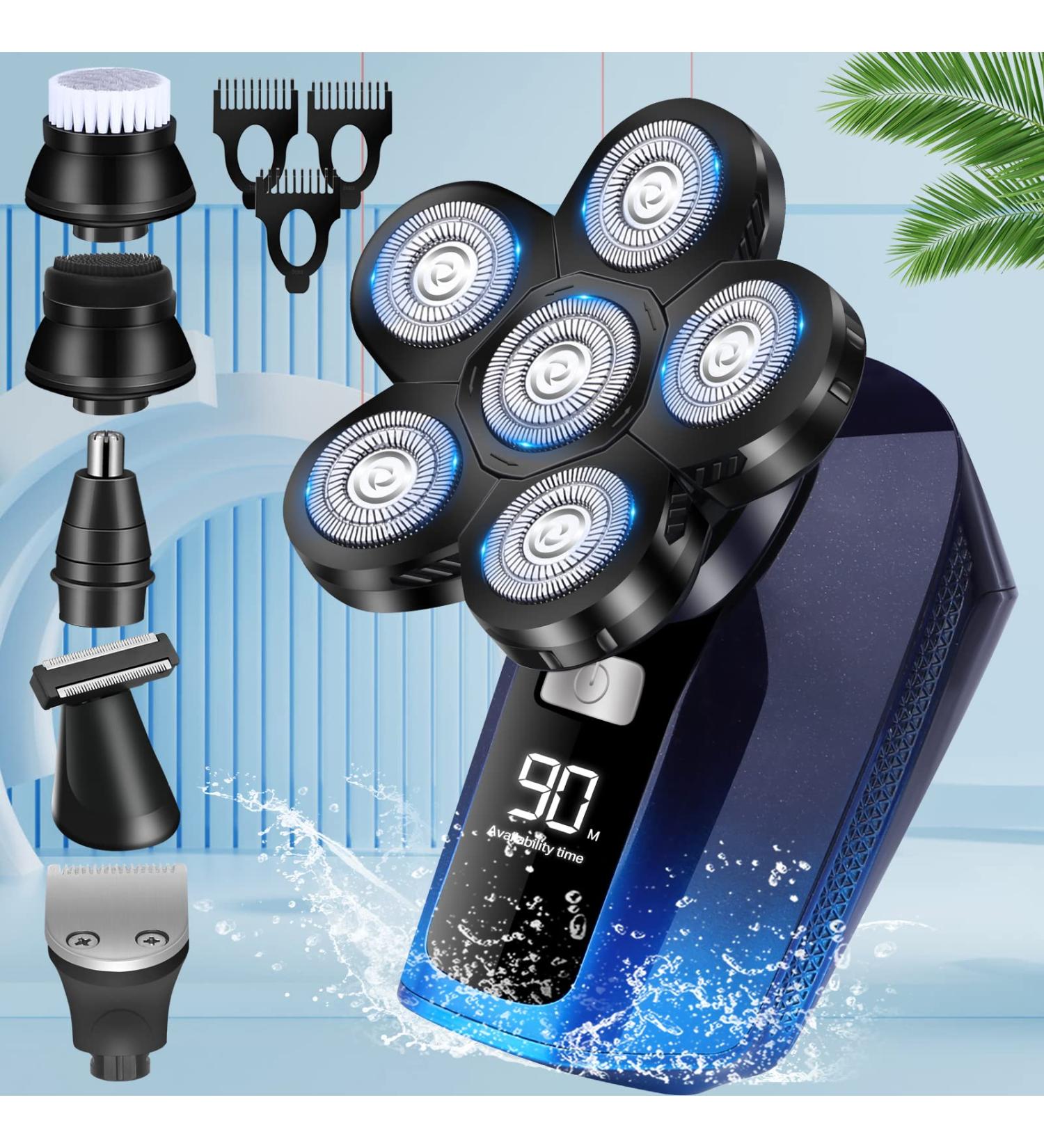 Head Shaver for Bald Men 6 in 1 Bald Head Shavers for Men Cordless Waterproof Wet Dry Mens Electric Shavers for Head Face Hair Shaving Rechargeable Electric Razor for Men USB Mans Razor Grooming Kit