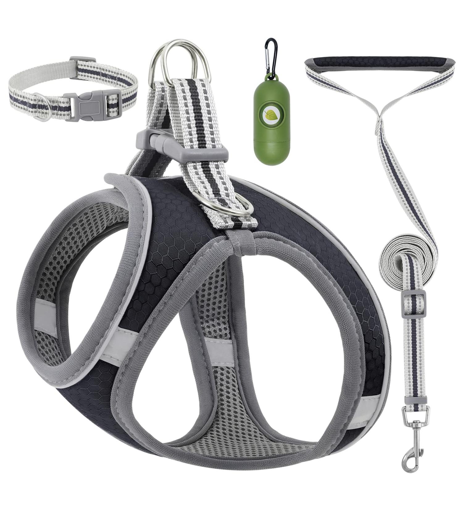 Small Puppy Dog Harness Set | Super Light No Pull Design | All Weather Comfort | Reflective | Black XXS Size - Buy Online on GoSupps.com