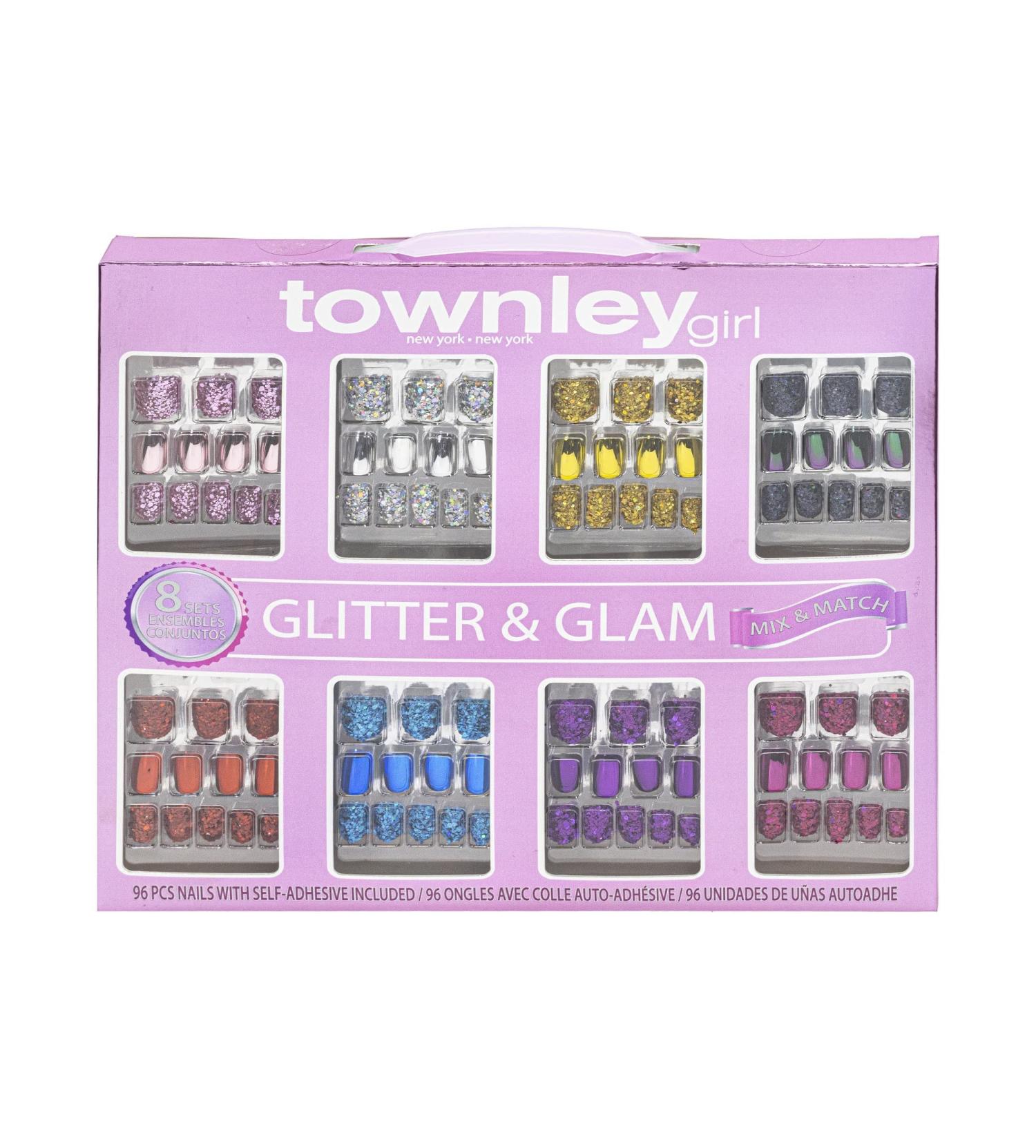 Townley Girl 96 Pcs Stick on Nails Set | Glitter-Glamup & Metallic Press- On Nail Sets for Girls | Self-Adhesive Artificial Nails Pink - Buy Online on GoSupps.com