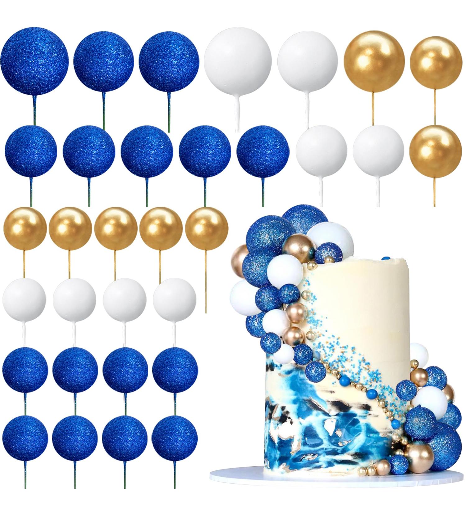 32 PCS Ball Cake Picks Colorful Ball Shaped Cake Topper Pearl Balls Cupcake Cake Insert Topper for Birthday Party Wedding Decoration Supplies Glitter Blue Gold White - Buy Online on GoSupps.com