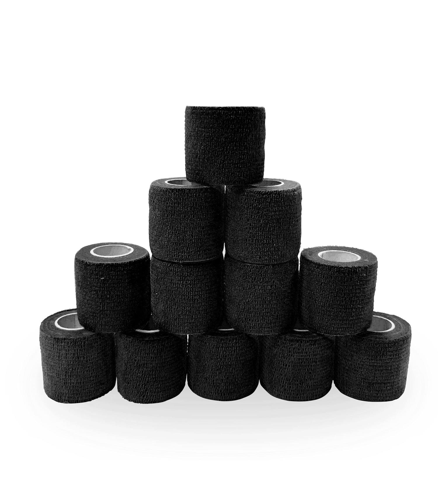 Black Self Adhesive Bandage Wrap 2 Inch x 5 Yards - 12 Pack, Ideal for Sports Injuries, First Aid, Knee, Ankle, Wrist Sprains - Medical Cohesive Bandage Self Adherent Wrap Vet Wrap Athletic Tape - Buy Online on GoSupps.com