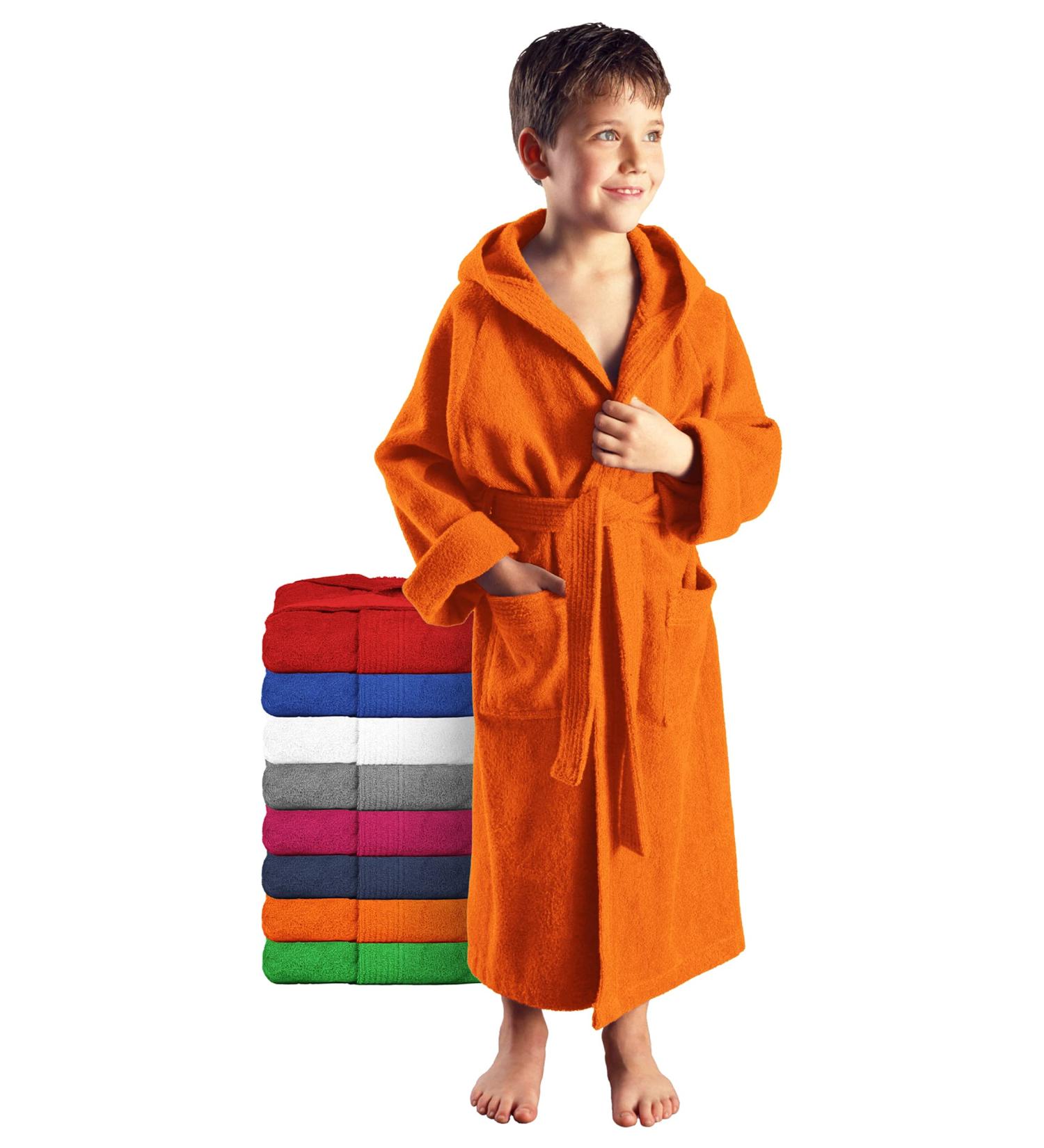 Arus Children's Hooded Bathrobe - 100% Cotton Terry Eco-Tex Certified Long Style Available in Multiple Colors | Perfect for Boys and Girls | Size 128 Orange - Buy Online on GoSupps.com