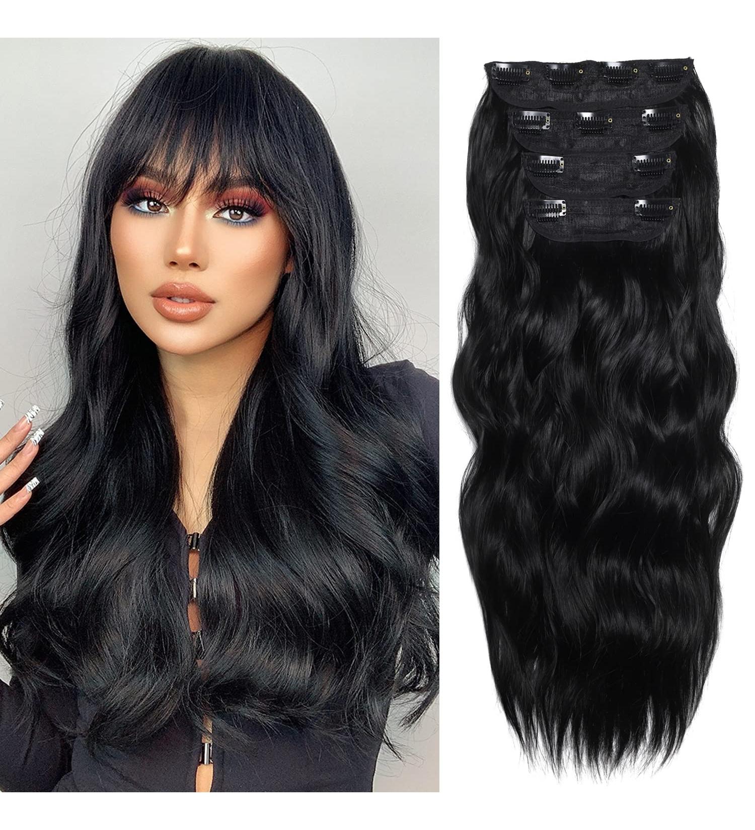 Faelbaty 20 Inch Black Curly Hair Extensions - Thick Wave Wig 4pcs Synthetic Fiber (1B#) - International Shipping Available - Buy Online on GoSupps.com
