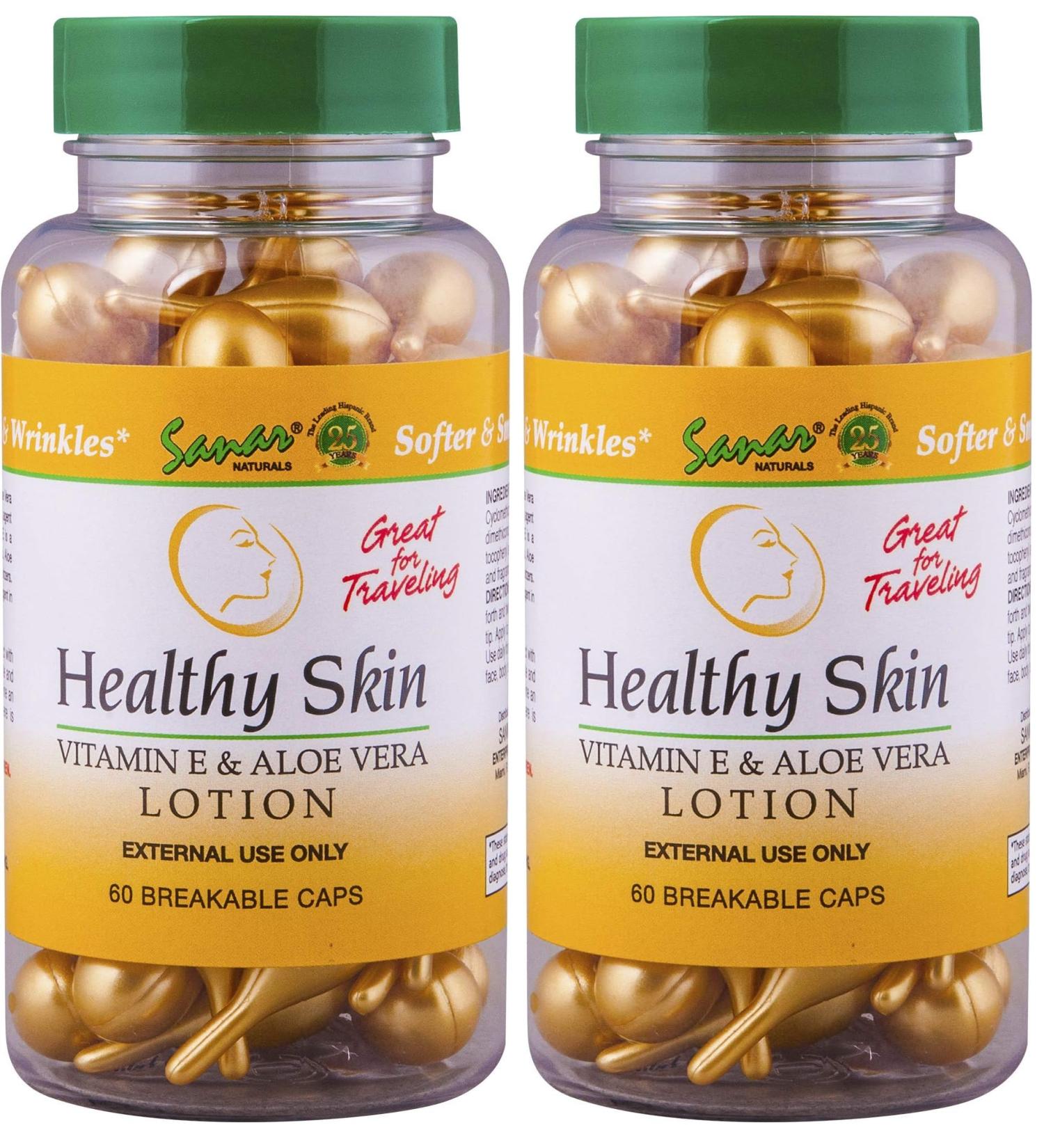 Sanar Naturals Healthy Skin Vitamin E Lotion with Aloe Vera Gel 60 ct - Face Moisturizer Skin Care Serum Capsules - Reduce Wrinkles Dark Spots - Rapid Repair for Smooth Hydrated Skin (Pack of 2) 60 Count (Pack of 2) - Buy Online on GoSupps.com