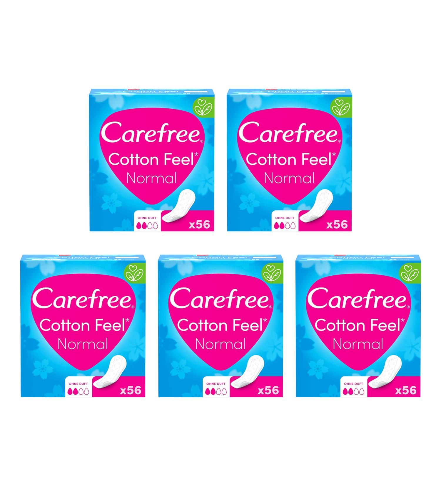 Carefree Cotton Feel Normal Panty Inserts (5 x 56 Pieces) - 100% Breathable & Fragrance-Free for All-Day Freshness - Buy Online on GoSupps.com