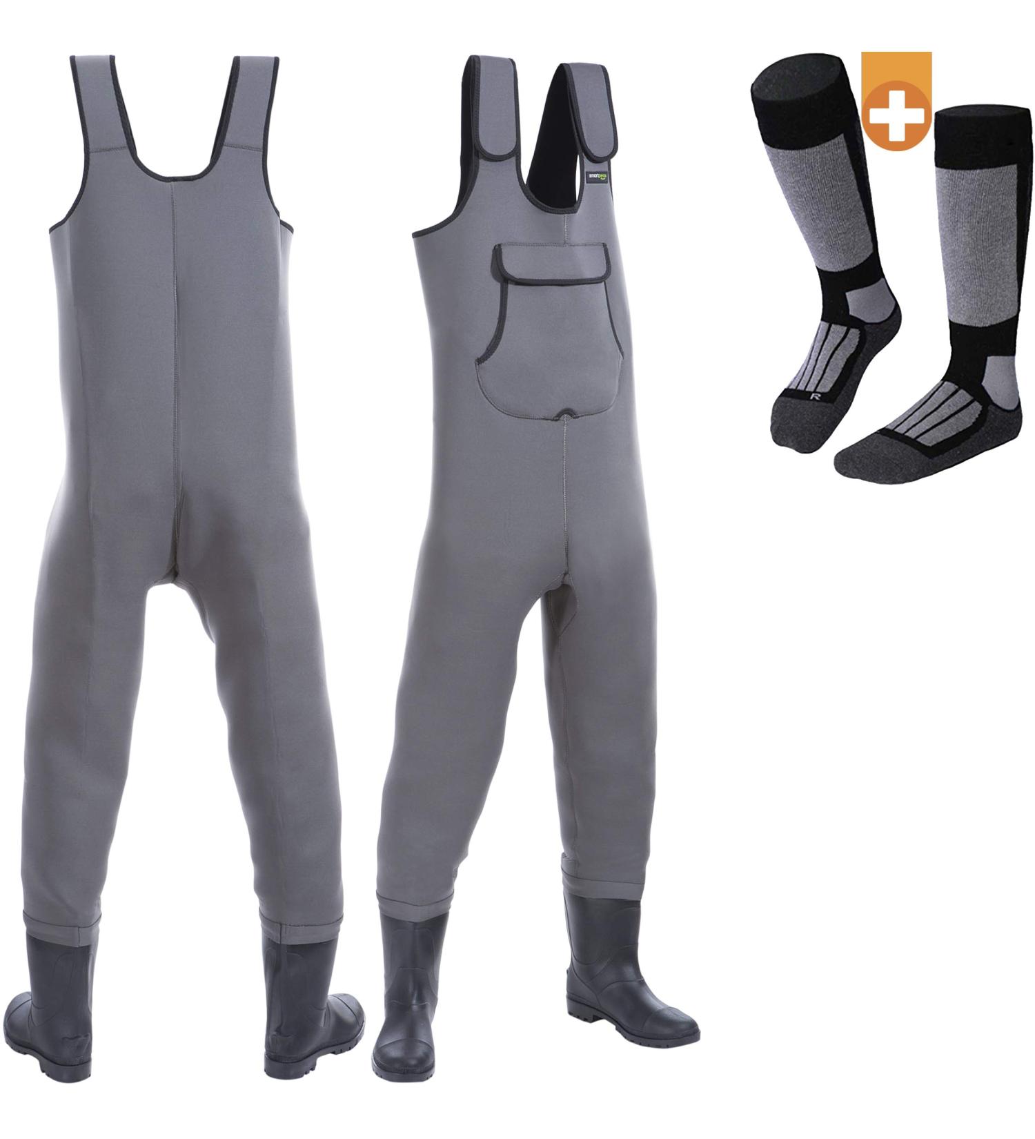 Smartpeas Waterproof Neoprene Waders with Rubber Boots - Perfect Fishing Trousers for Men + Bonus Thermo Socks 47-48 Dark Gray - Buy Online on GoSupps.com