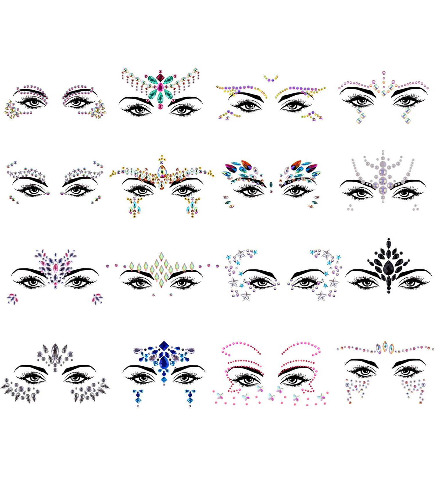 SIQUK 16 Sets Mermaid Face Jewels - Crystal Rhinestone Stickers for Festival, Rave, Carnival Party - Buy Online on GoSupps.com