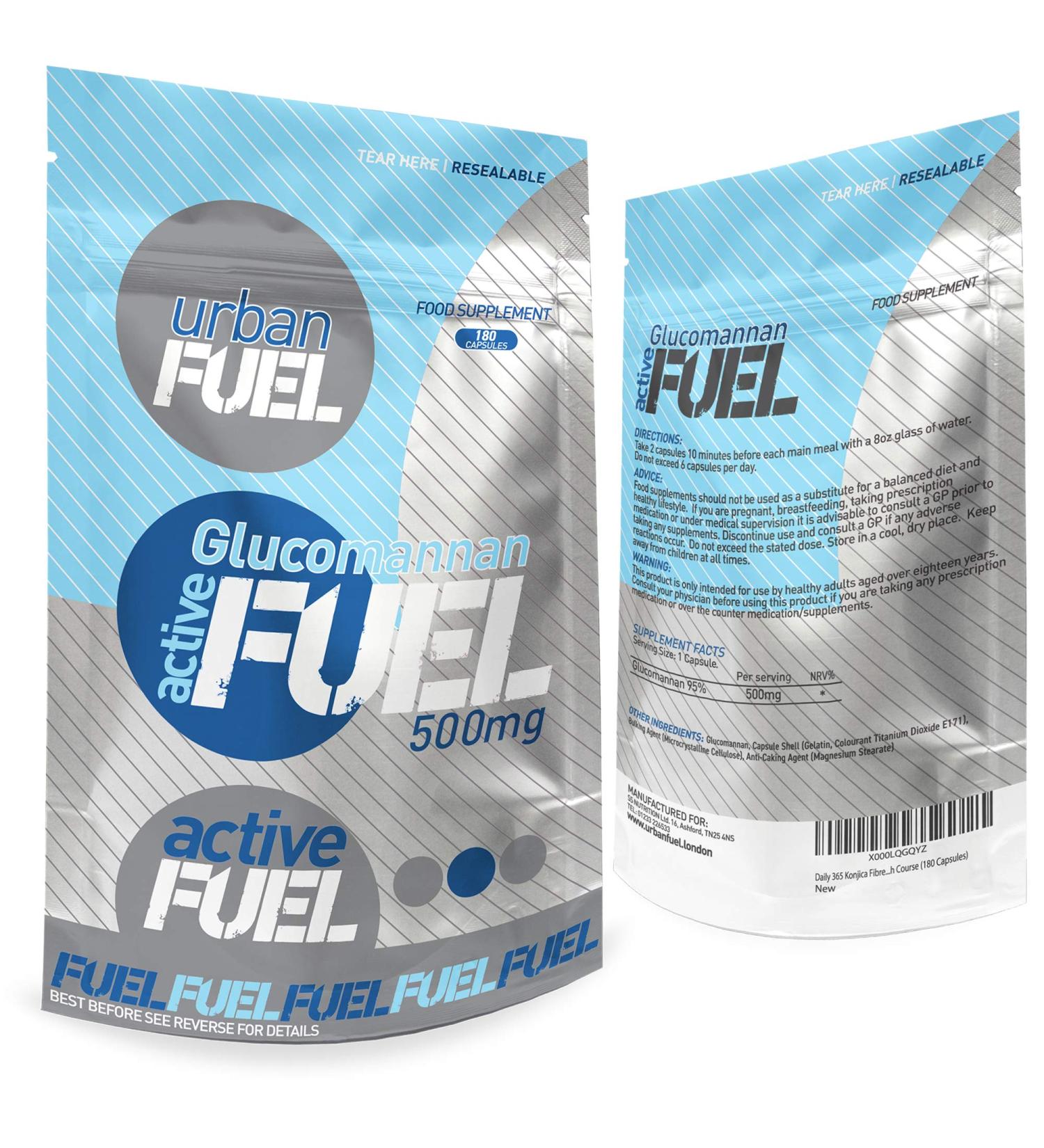 Urban Fuel Active Glucomannan Konjac Fibre 500mg | 180 Capsules - Double Strength | 1 Pack 180 Count - Buy Online on GoSupps.com