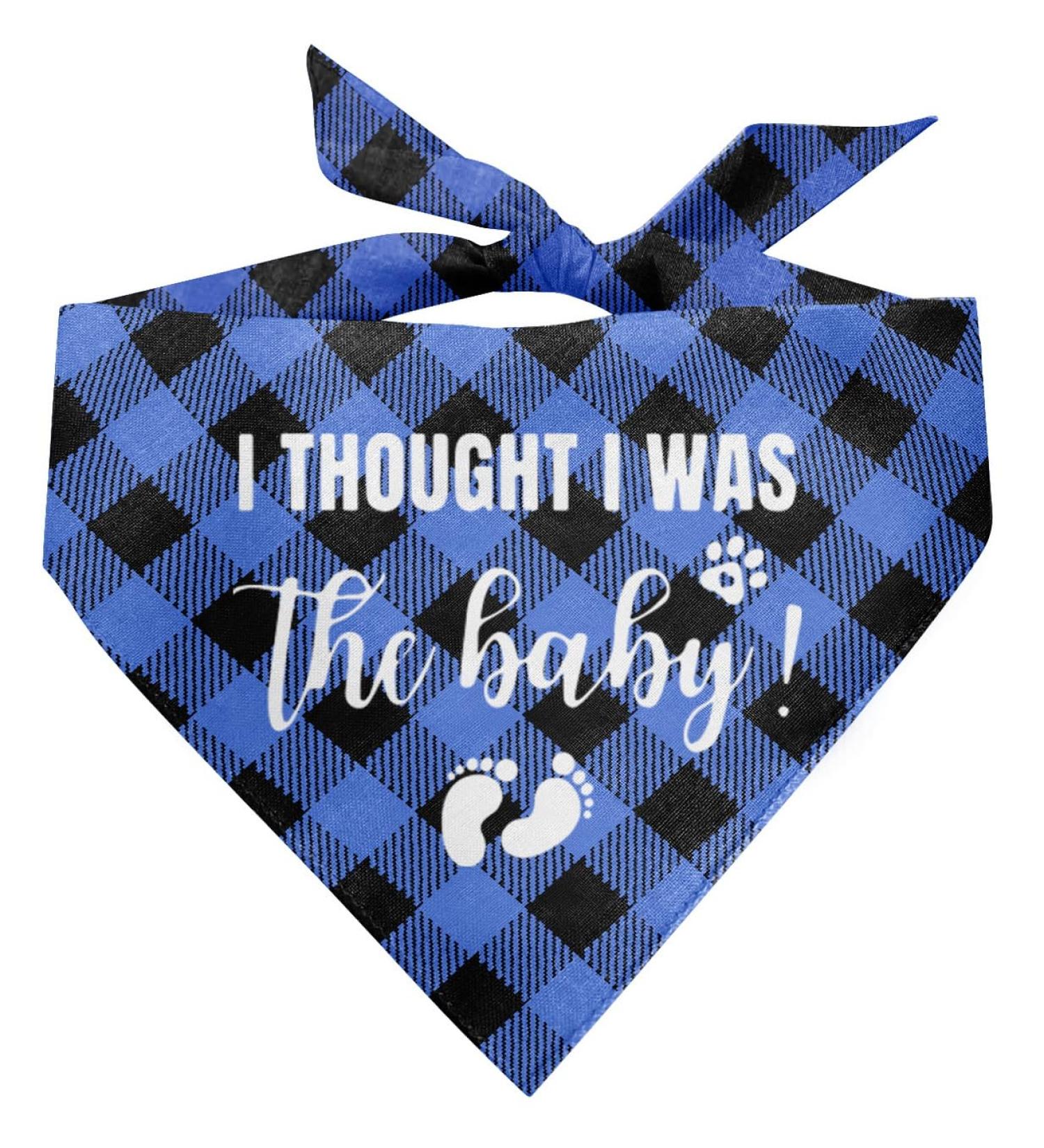 Blue Checkered Dog Bandana - Buffalo Plaid Pet Scarf for Baby Announcement & Gift | Small Medium Large - Buy Online on GoSupps.com