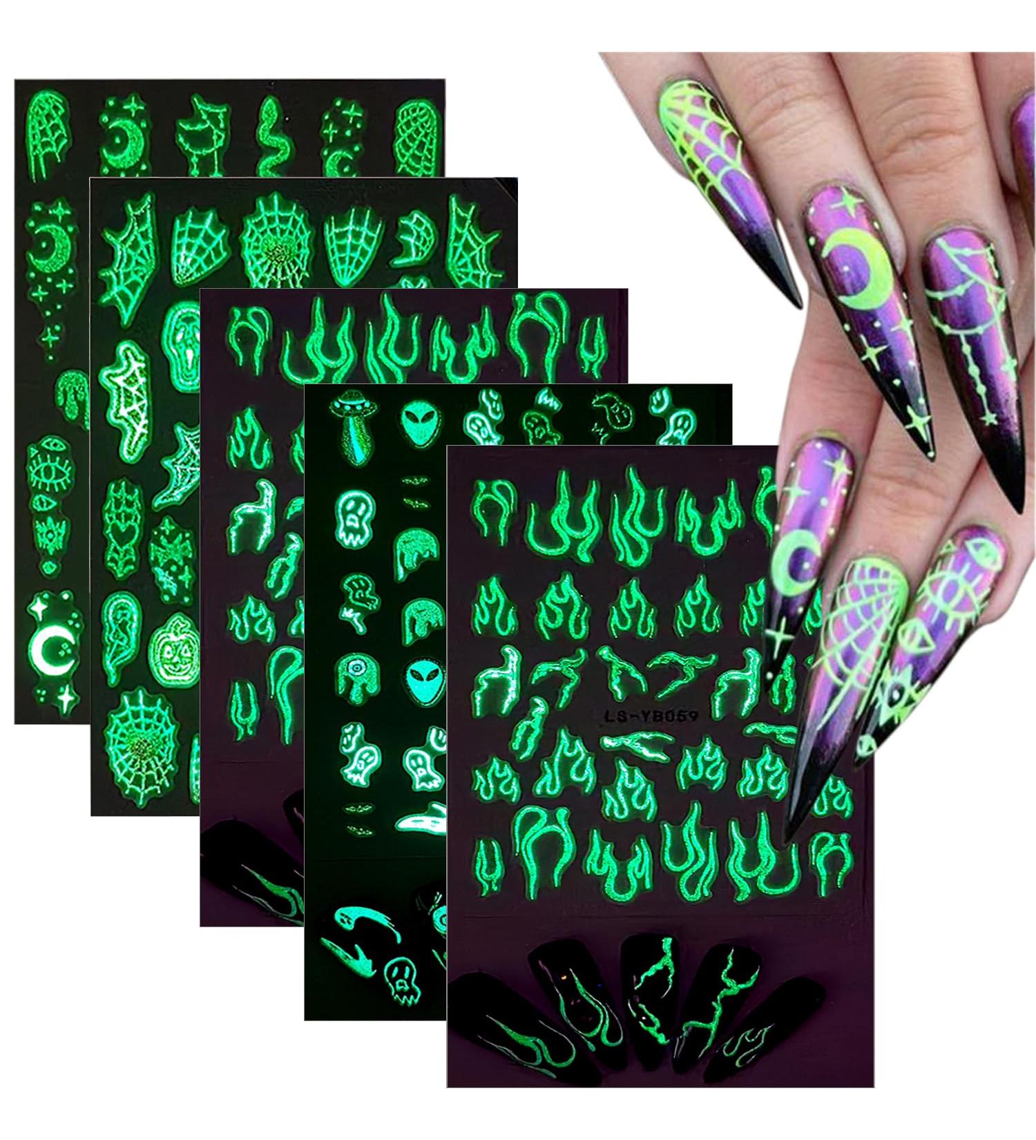 Glow in The Dark Halloween Nail Art Stickers - Luminous DIY Decals for Women & Girls | Best Halloween Nail Decorations - Buy Online on GoSupps.com