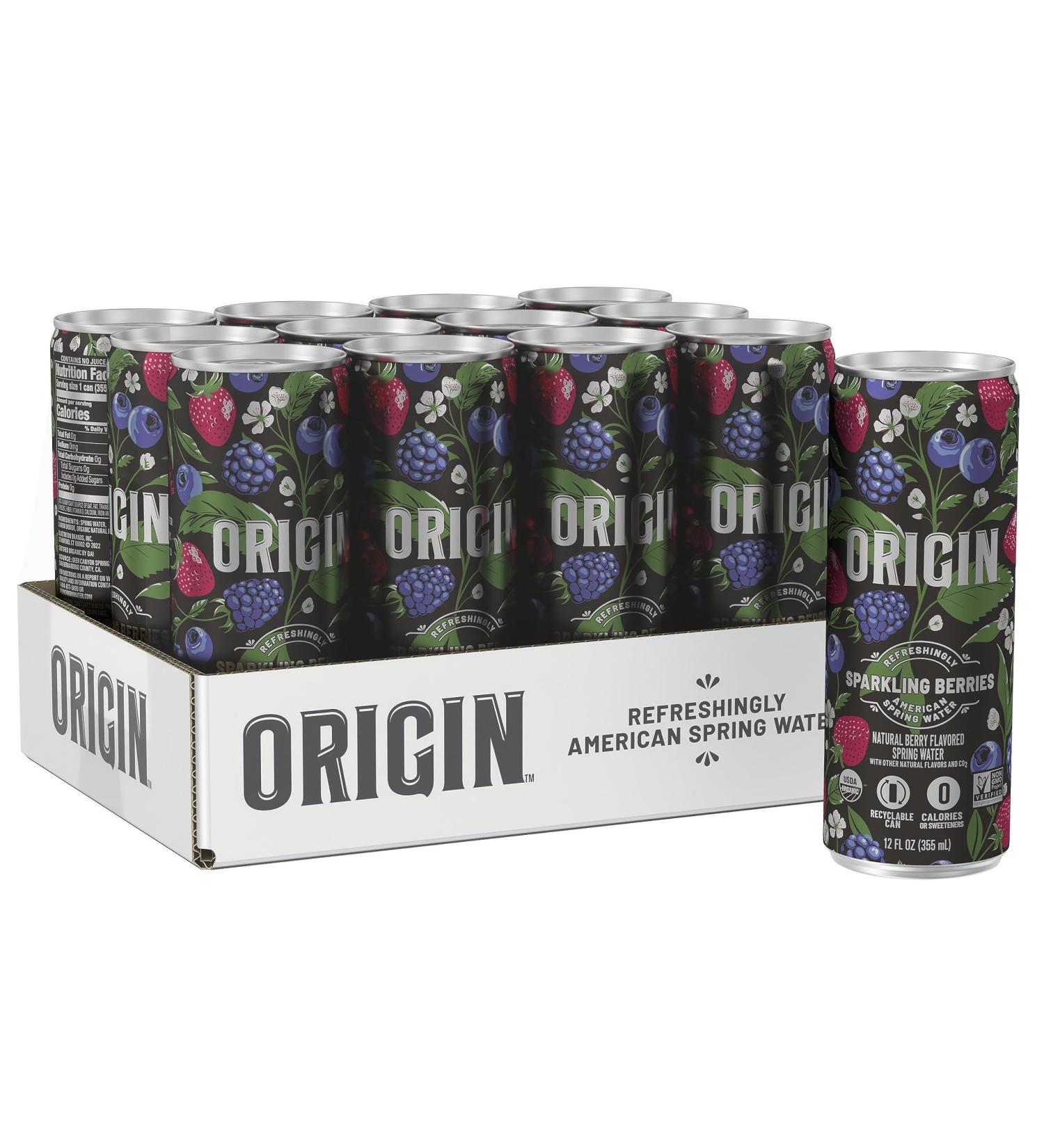 Buy ORIGIN Organic & Non-GMO Berry Flavor Sparkling Water - 12 Fl Oz (Pack of 12) | Refreshing & Healthy Beverage | Eco-Friendly Aluminum Cans - Buy Online on GoSupps.com