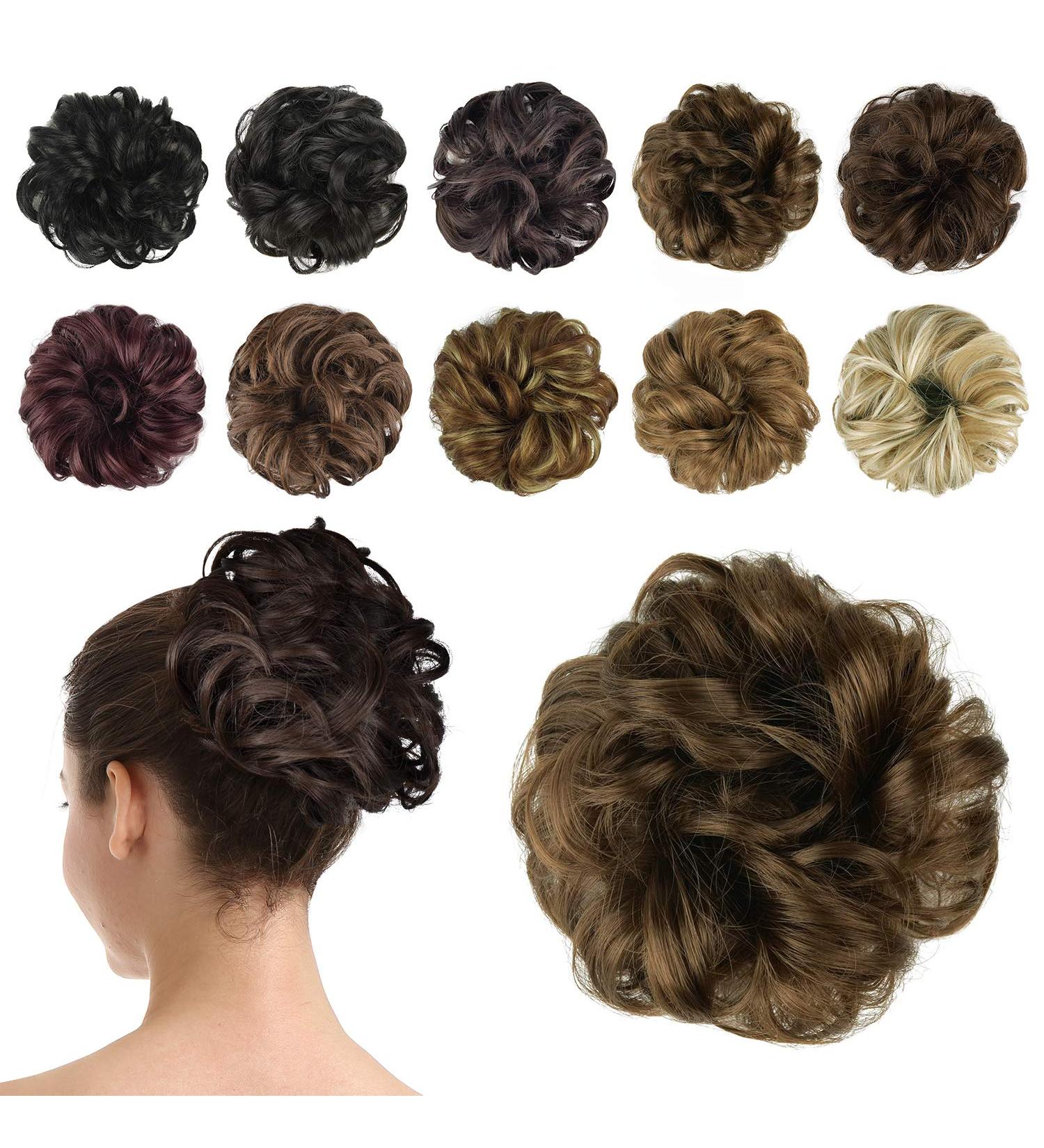 BARSDAR Hair Bun Extensions Hairpiece Hair Rubber Scrunchies for Women Ponytail Extensions Updo Curly Messy Bun - Golden Brown 1 Count (Pack of 1) 10#-Golden Brown - Buy Online on GoSupps.com