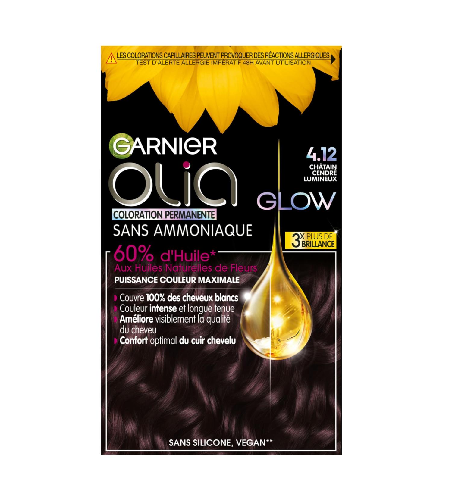 Garnier Garnier Olia Glow Permanent Hair Colour - Ammonia-Free - Natural Flower Oils - Bright Ash Brown (4.12)