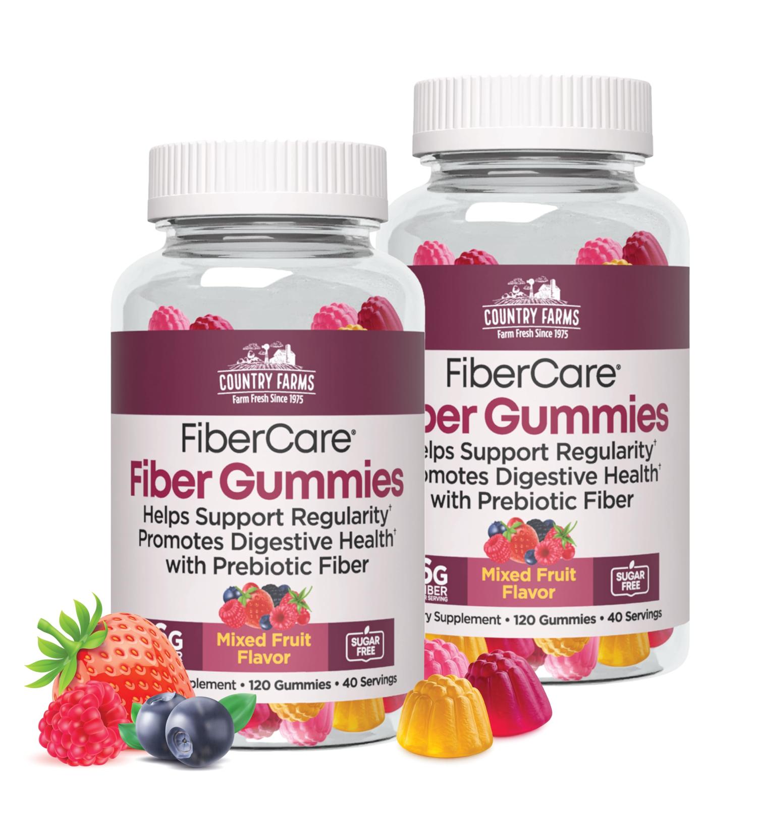 Country Farms Fiber Care Prebiotic Gummies, 6g of Fiber Per Serving, FOS from Beets, Digestive Health, Supports Regularity, Mixed Fruit Flavor - Buy Online on GoSupps.com