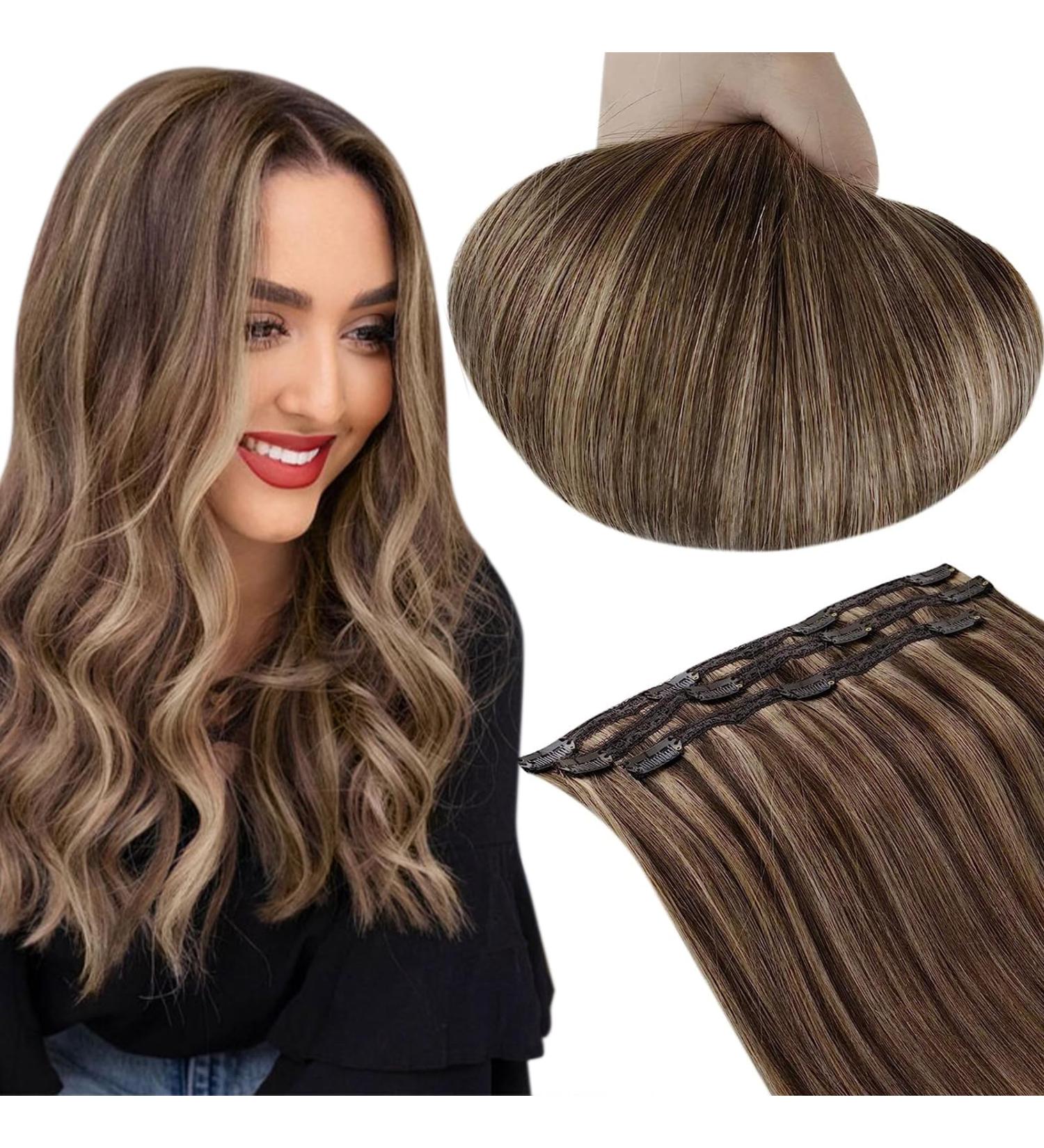 Runature Real Hair Clip-In Extensions | Dark Brown & Dark Blonde | 50cm (20 inch) | 50g - 3 Pieces #3P12 for Hair Recovery - Buy Online on GoSupps.com