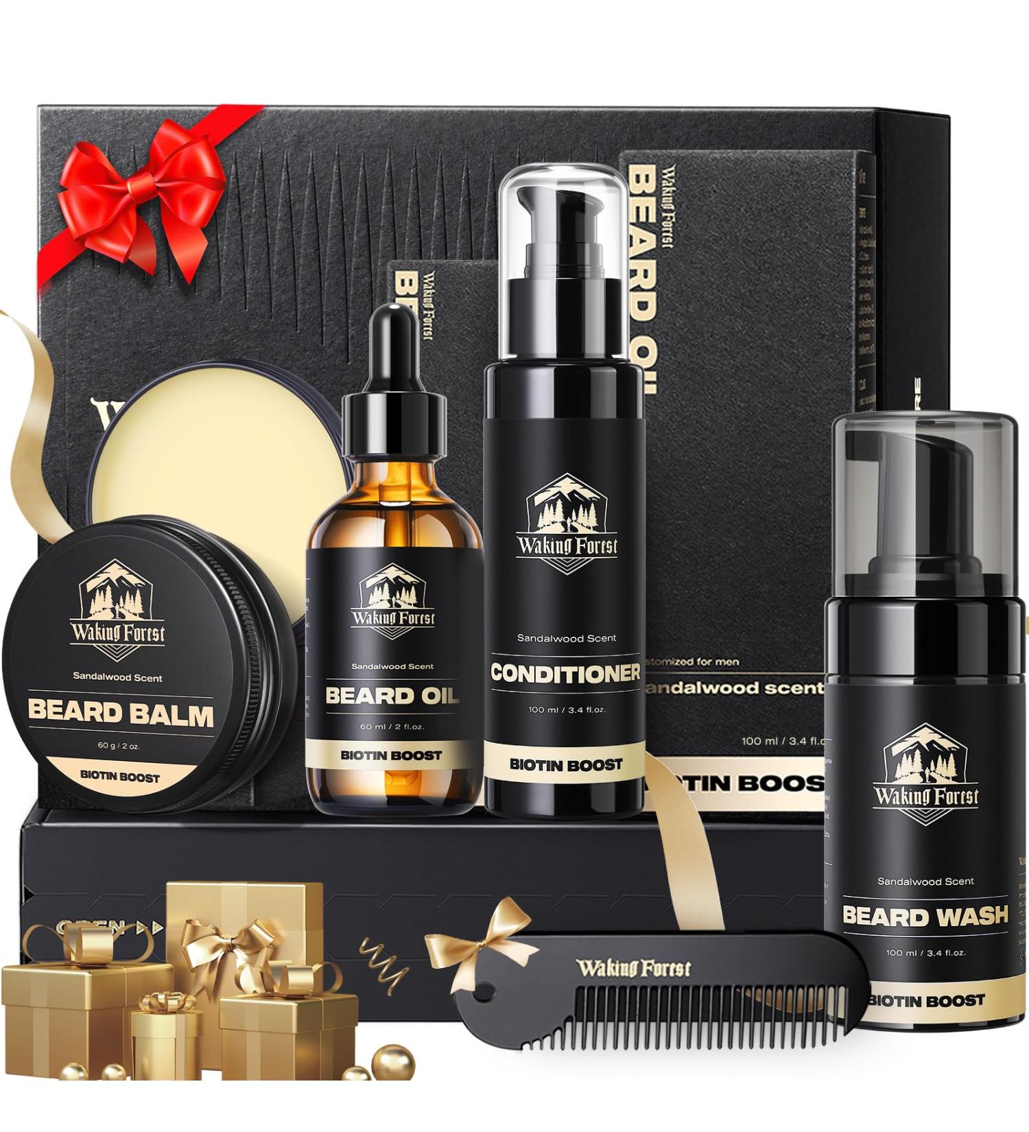 Waking Forest Beard Growth Kit | Luxury Beard Care for Men - Oil Wash Conditioner Balm & Comb - Buy Online on GoSupps.com