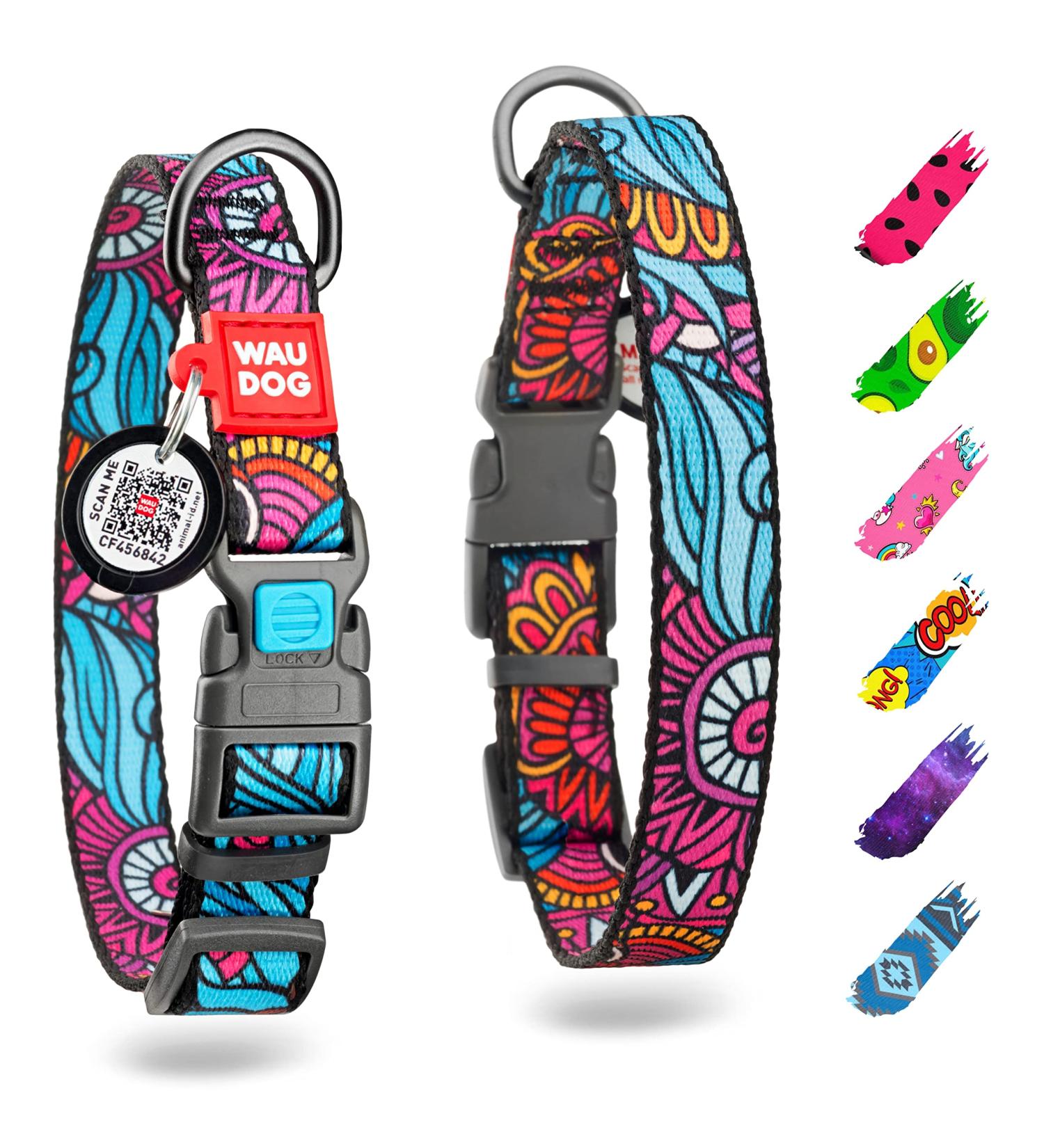 Waudog Nylon Collar for Dogs - Adjustable Durable and Stylish | Ideal for Large Medium and Small Breeds - Summer Collection - 31-49 cm Length 25 mm Width - Buy Online on GoSupps.com