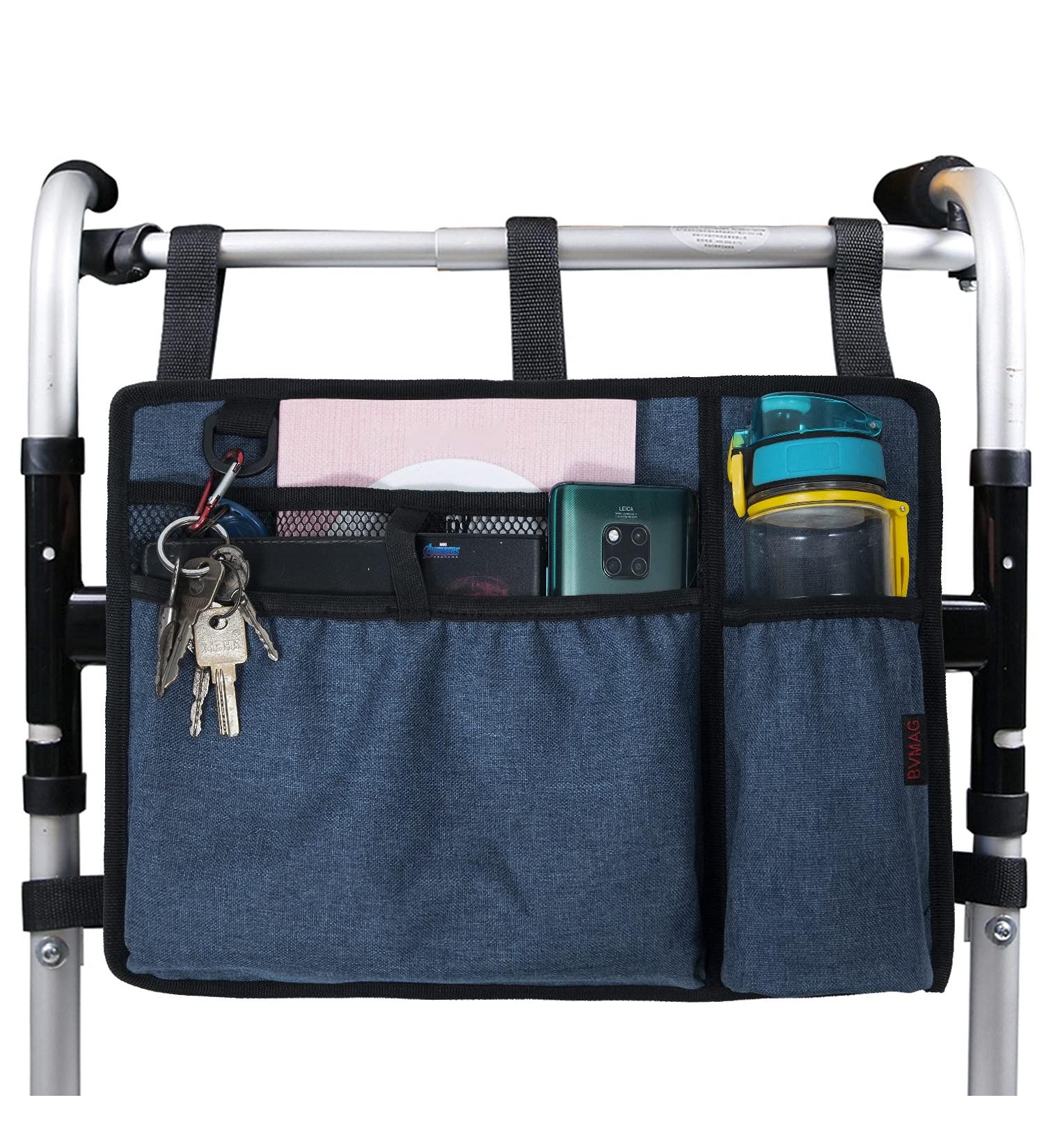 BVMAG Walker Bag Pouch Basket with Cup Holder - Waterproof Hand-Free Storage for Rollator Accessories - Blue - Buy Online on GoSupps.com