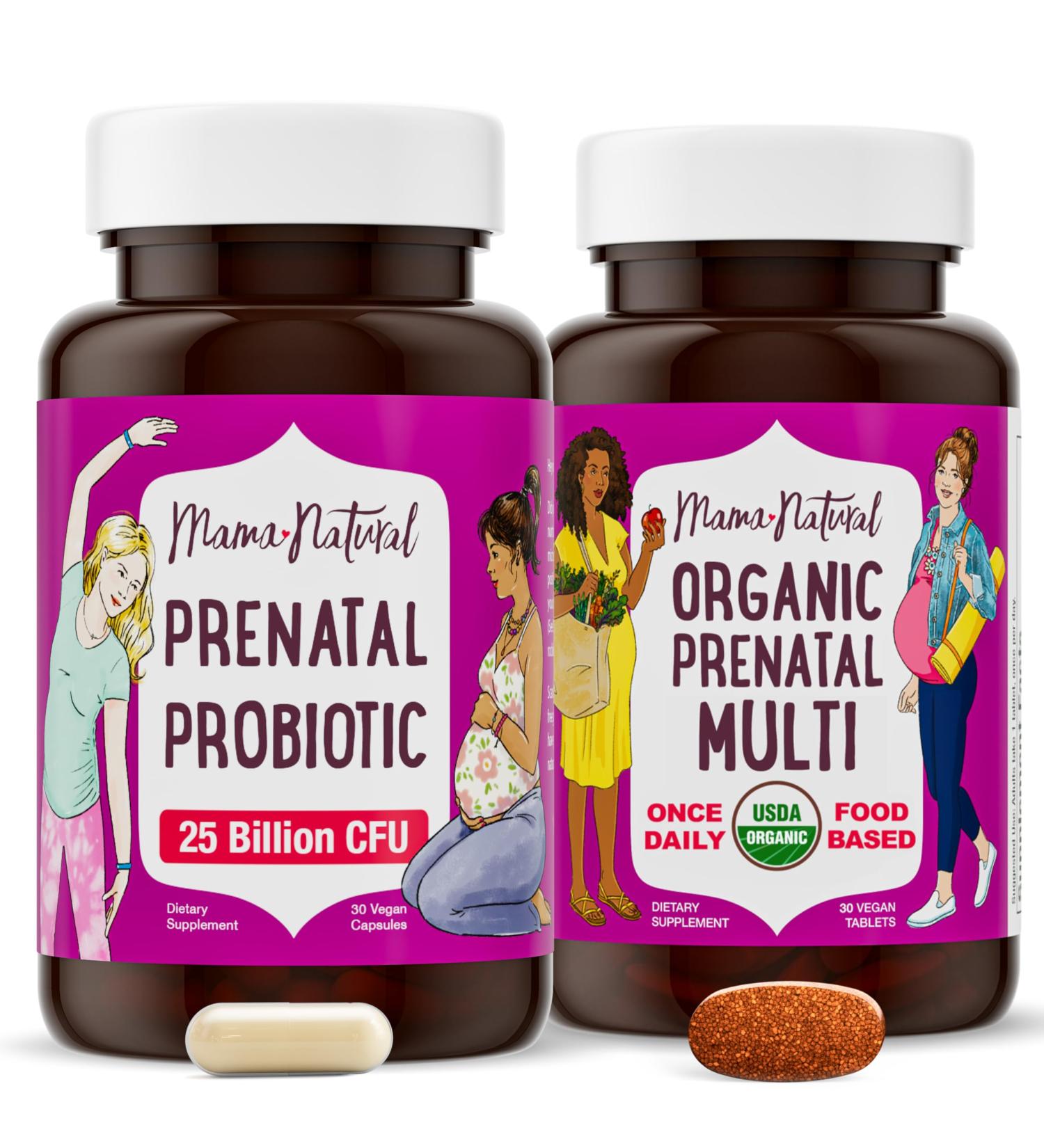Mama Natural Prenatal Bundle Organic prenatal Vitamins for Women + Purposefully Selected Probiotics for Pregnancy & Postpartum Wellness - Just 2 Pills a Day - Vegan & Non-GMO (30 Day Supply) - Buy Online on GoSupps.com