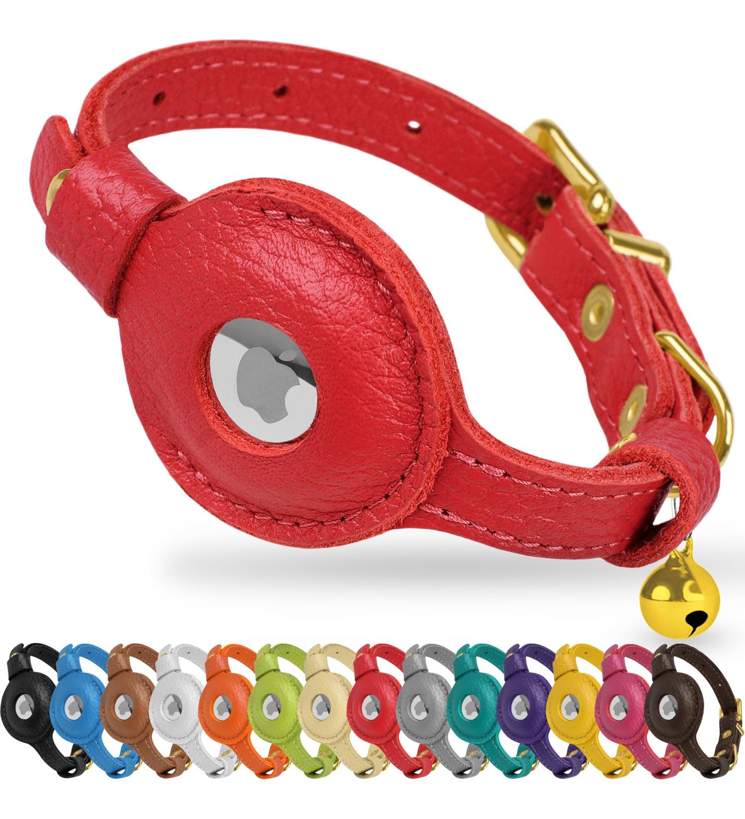 Oopsdoggy Airtag Cat Neck Band - Durable Leather GPS Collar with Bells for Cats & Small Dogs | Red Pet Accessory - Buy Online on GoSupps.com
