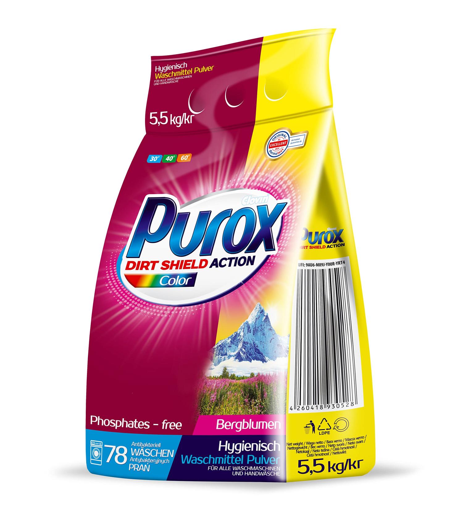 PUROX COLOR 5.5 kg Washing Powder - Premium Detergent in Foil Bag for Color Protection - International Shipping Available - Buy Online on GoSupps.com