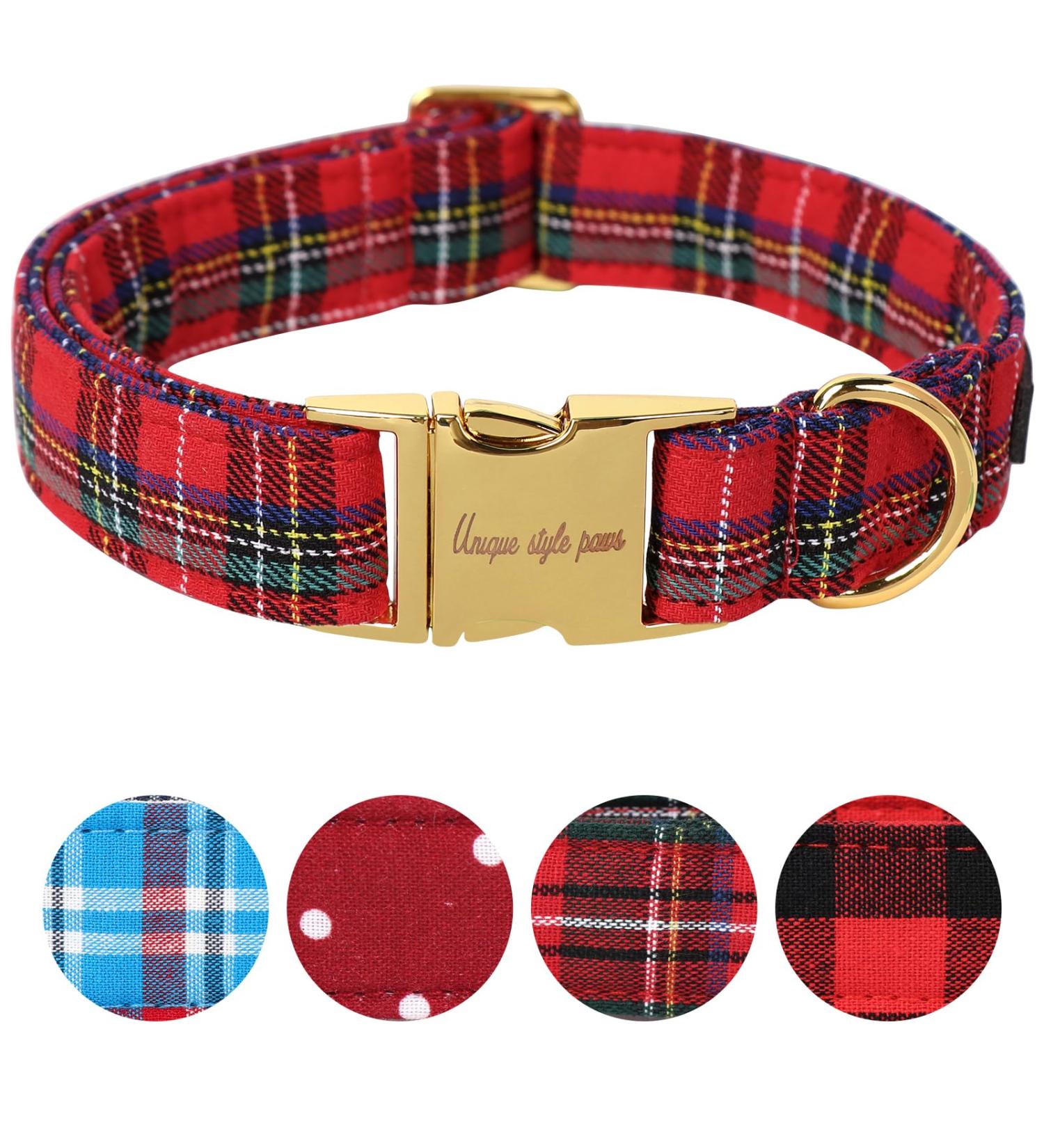 Unique Adjustable Checkered Dog Collar - Soft & Comfortable Pet Gift for Small to Medium Sized Dogs | Scottish Red - Buy Online on GoSupps.com