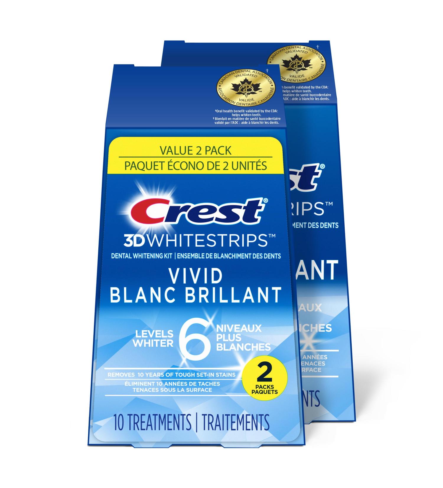 Crest 3DWhitestrips Classic Vivid At-home Teeth Whitening Kit 10 Treatments 6 Levels Whiter Pack of 2 20 Treatments - Buy Online on GoSupps.com