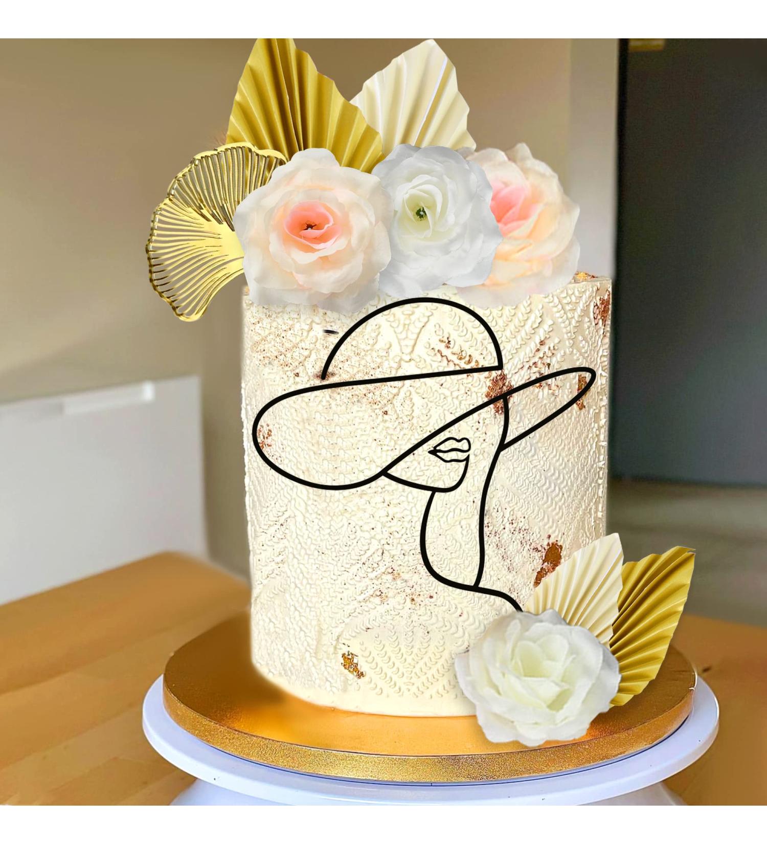 Elegant Acrylic Lady Face & Gold Palm Leaves Cake Topper for Wedding, Bridal Shower, Birthday Party - Buy Online on GoSupps.com
