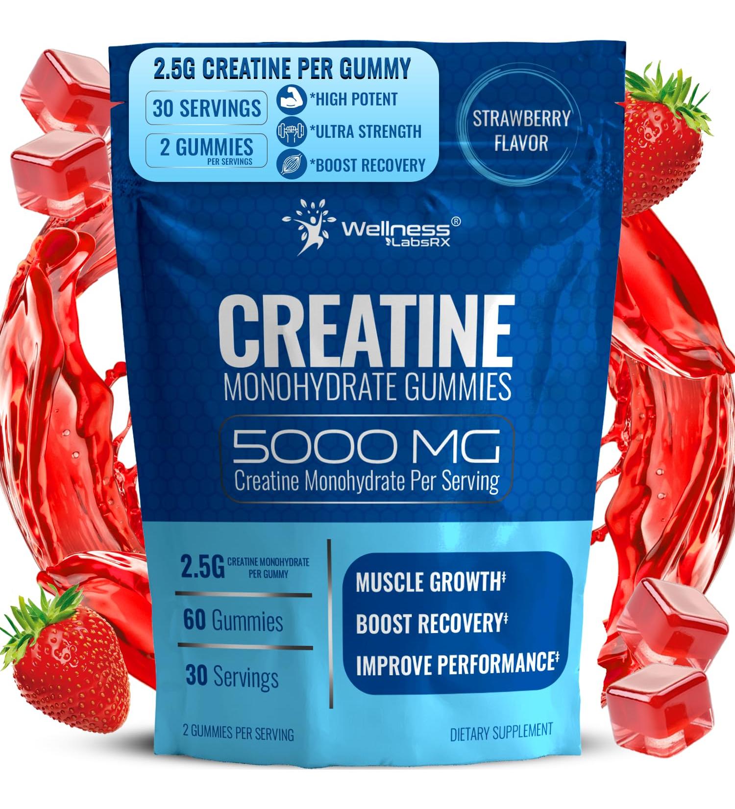 Creatine Gummies 5000mg 30 Servings Creatine Monohydrate Gummies - Third-Party Tested Creatine for Women Strawberry Flavor Creatine for Men Muscle Growth Strength and Recovery - Pack of 1 Strawberry 60 Count (Pack of 1) - Buy Online on GoSupps.com