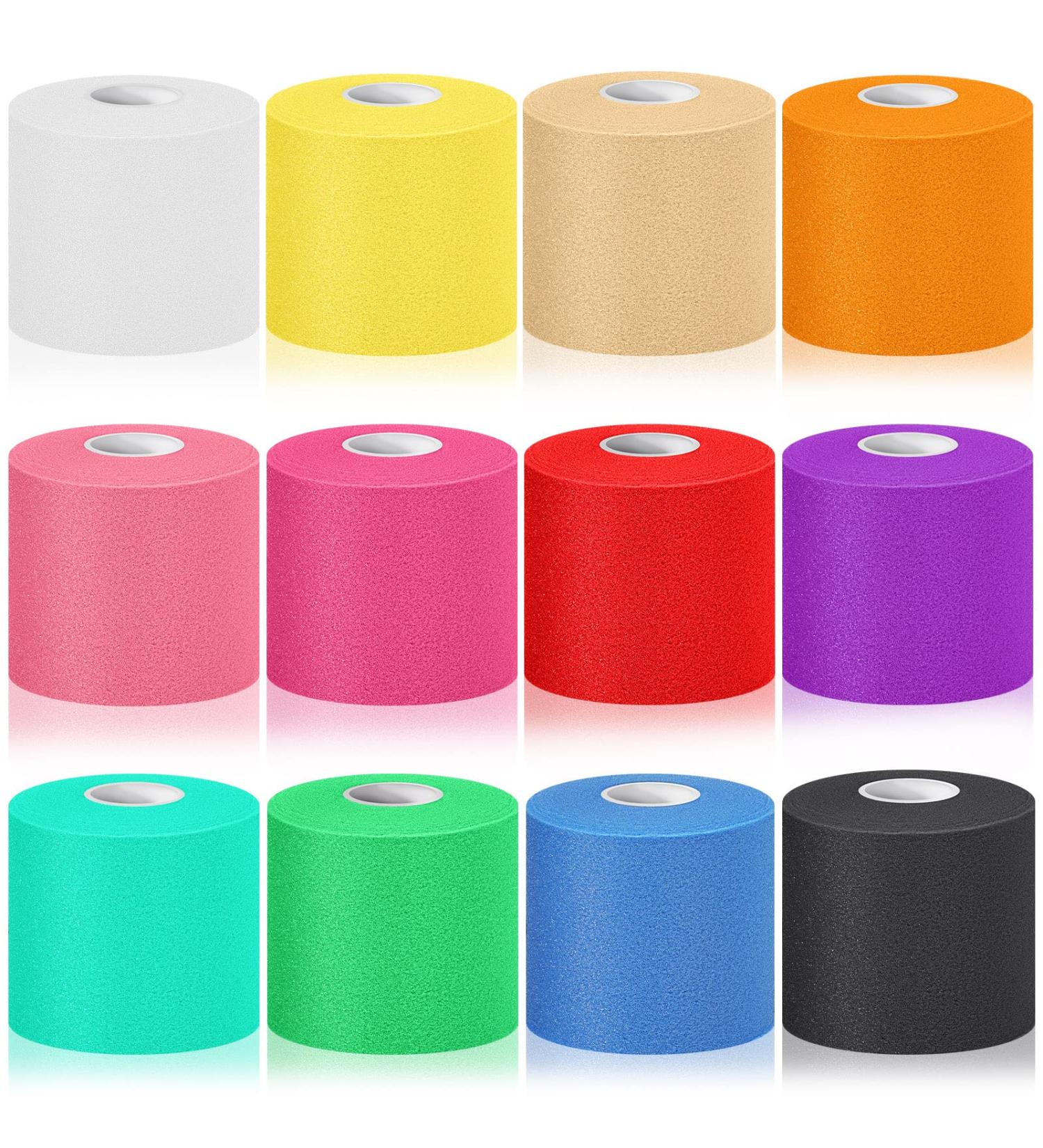 12-Pack Foam Prewrap Athletic Tape - Assorted Colors | Breathable Sports Wrap for Running, Hiking & Hair - Buy Online on GoSupps.com