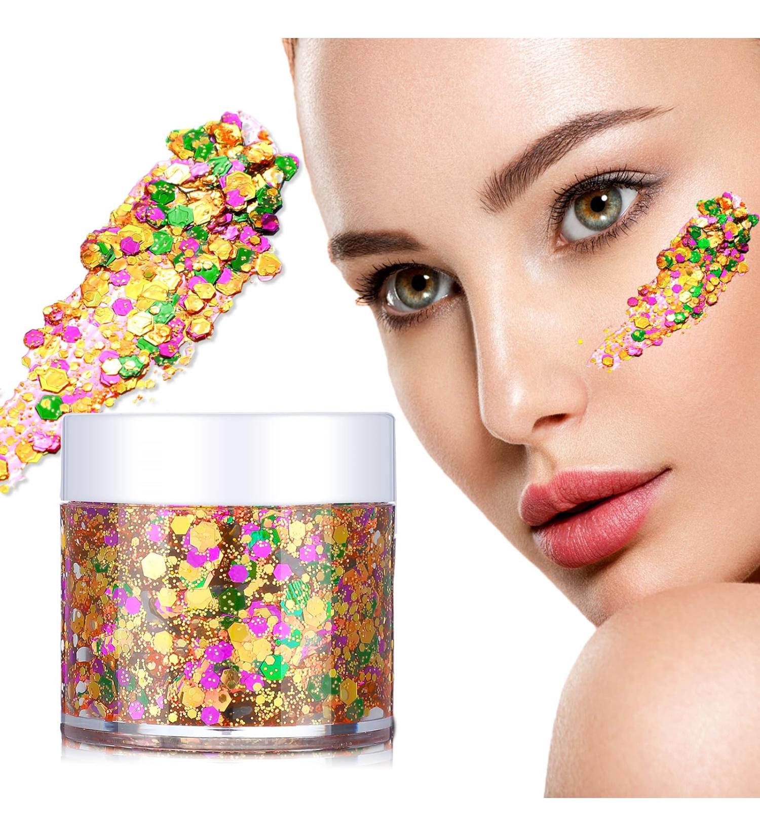 2 Pcs Mardi Gras Face Glitter - Purple Gold Green Chunky Glitter Gel for Festivals Raves & Costumes - Buy Online on GoSupps.com