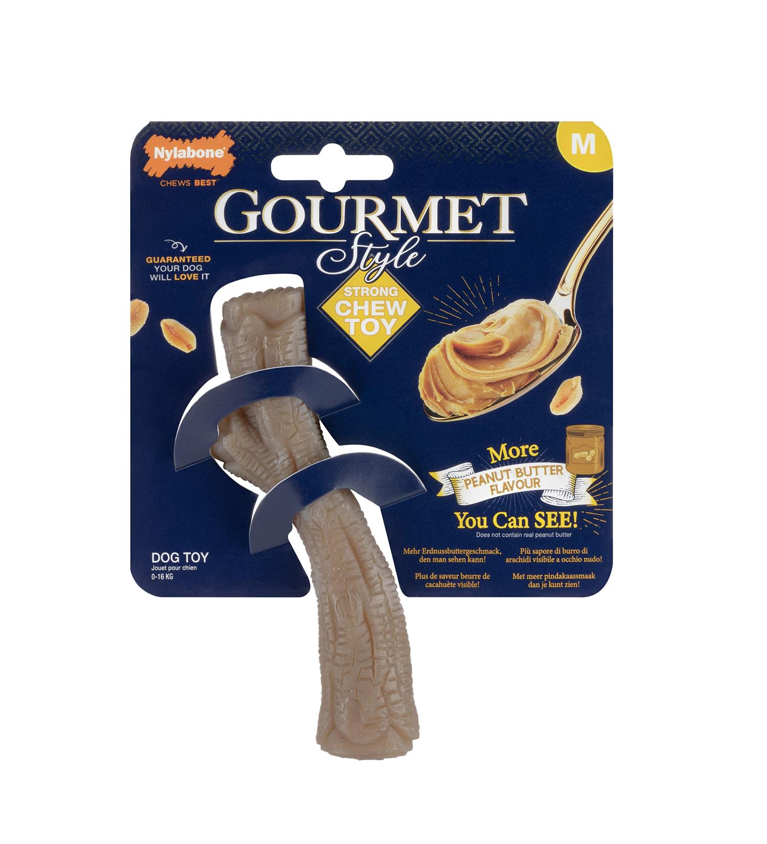Nylabone Maximum strength Robust extreme gourmet wishbone dog play stuff infused with additional peanut butter taste in the entire bone medium for dogs 0-16kg peanut butter medium