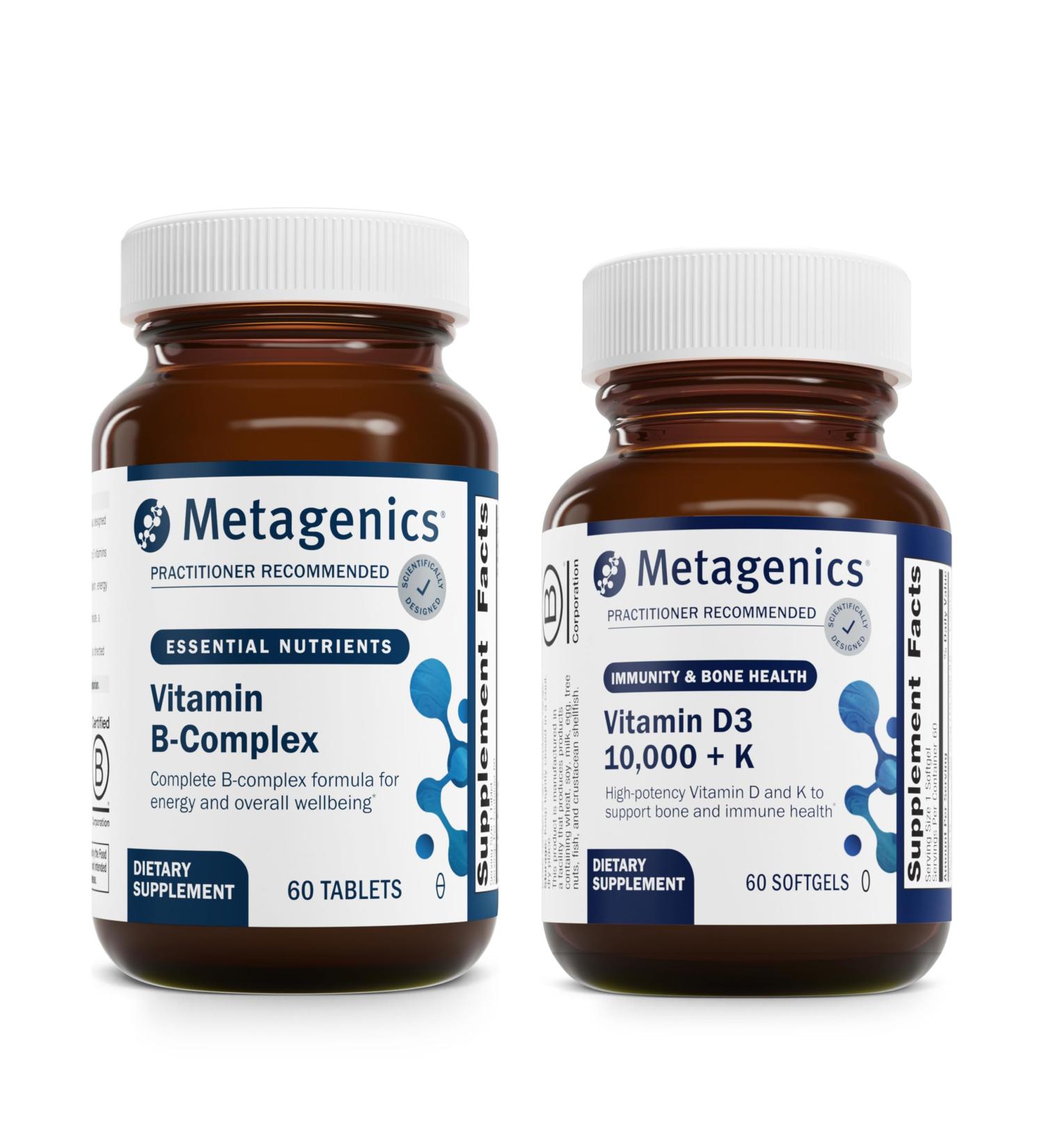 Metagenics Bundle - Glycogenics & D3 10 000 + K - 60 Count of Glycogenics for Energy & Healthy Stress Response Support - 60 Softgels of D3 10 000 + K for Immune Support Bone Health & Heart Health - Buy Online on GoSupps.com