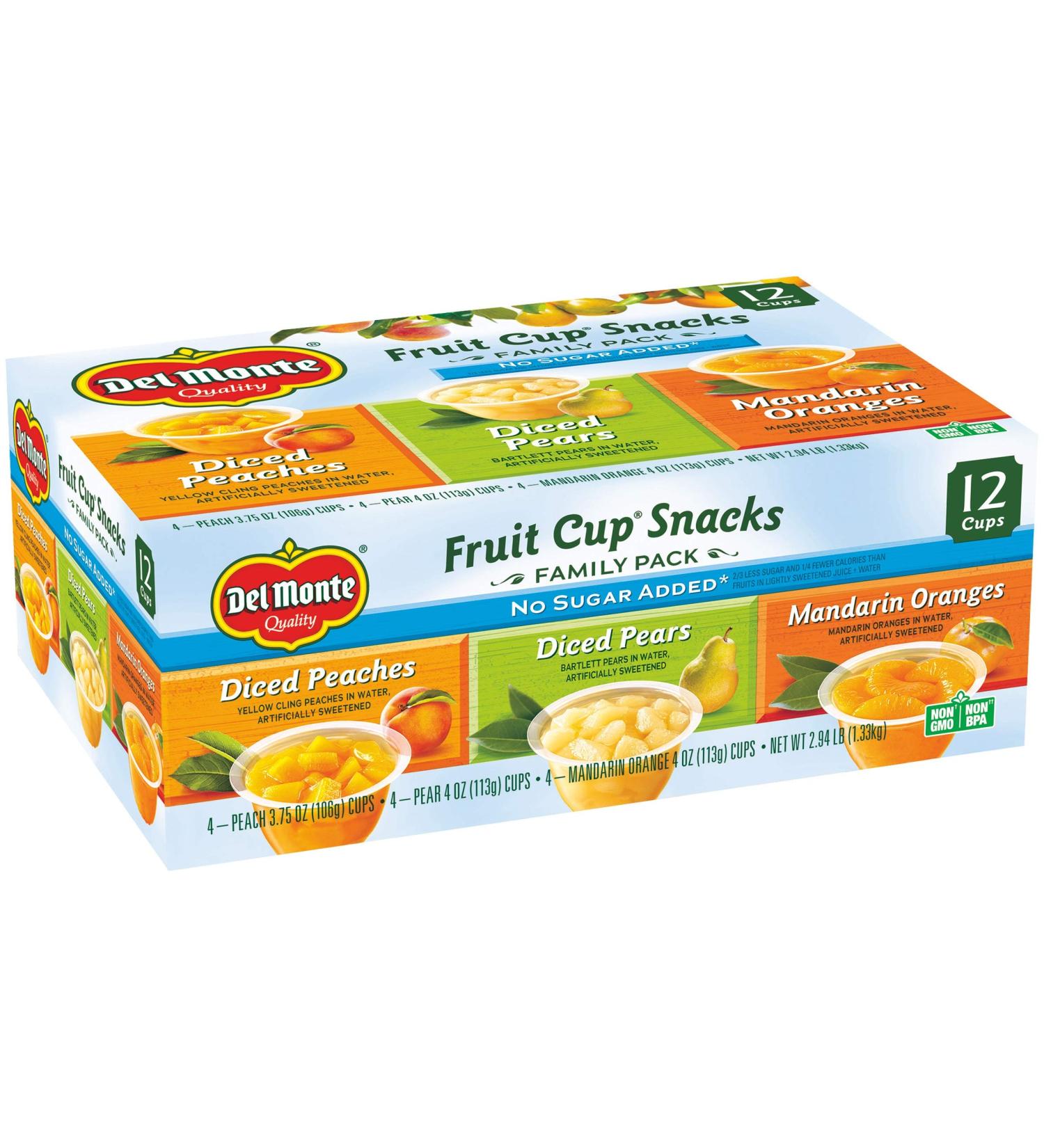 Del Monte No Sugar Added Fruit Cup Snacks, Assorted Flavors, 4 oz Cups (12 Pack) - Buy Online on GoSupps.com