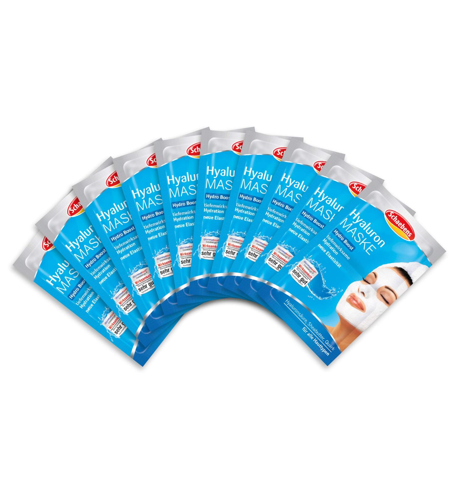 Schaebens Hyaluron Mask 10 Pack - Hydration Boost with Hyaluronic Acid Shea Butter & Curd for All Skin Types - International Shipping Available - Buy Online on GoSupps.com