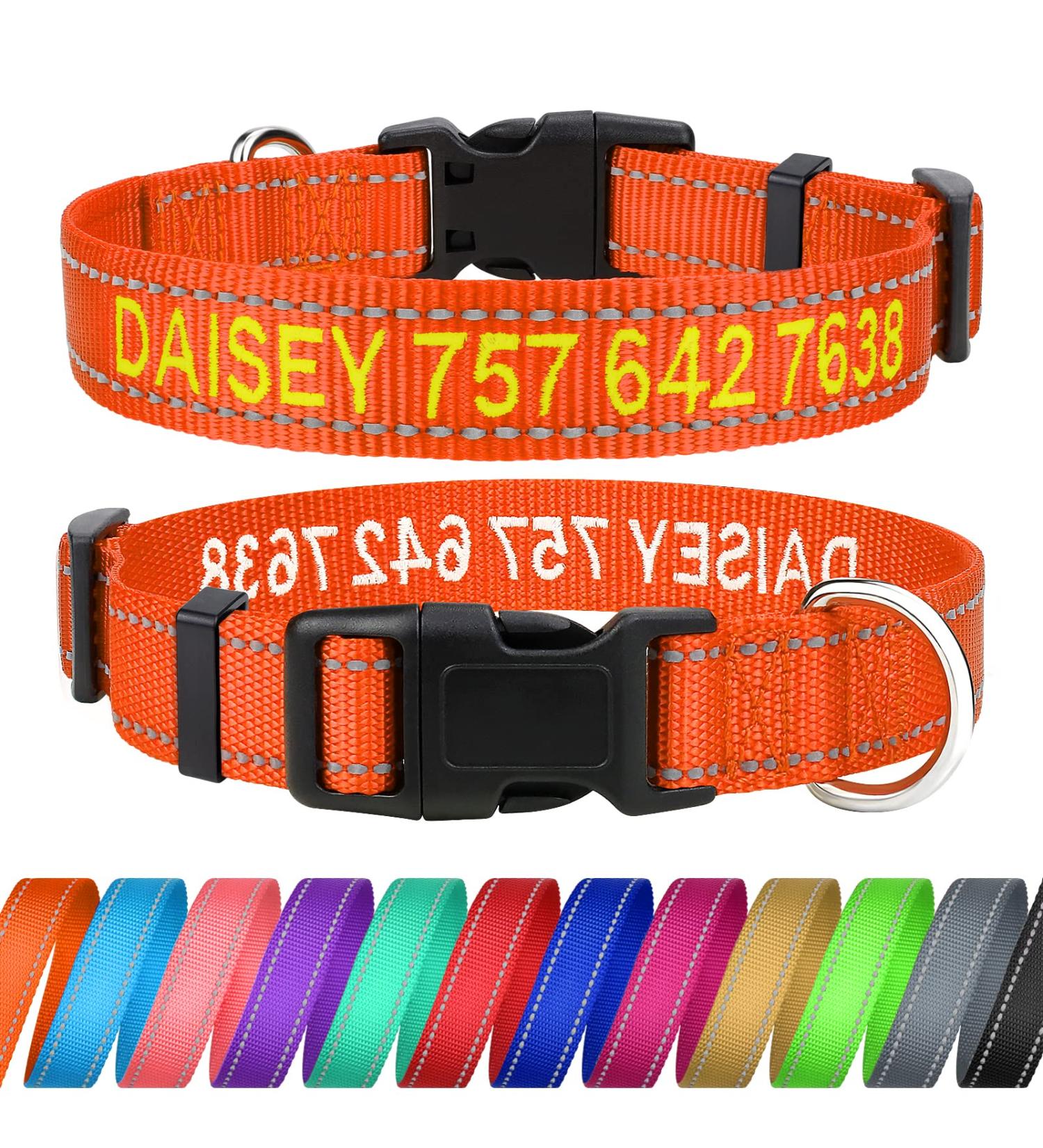 Tagme Personalized Reflective Dog Collar for Large Dogs - Embroidered with Name & Phone Number - Orange XL - Durable Nylon (1 Pack) - Buy Online on GoSupps.com