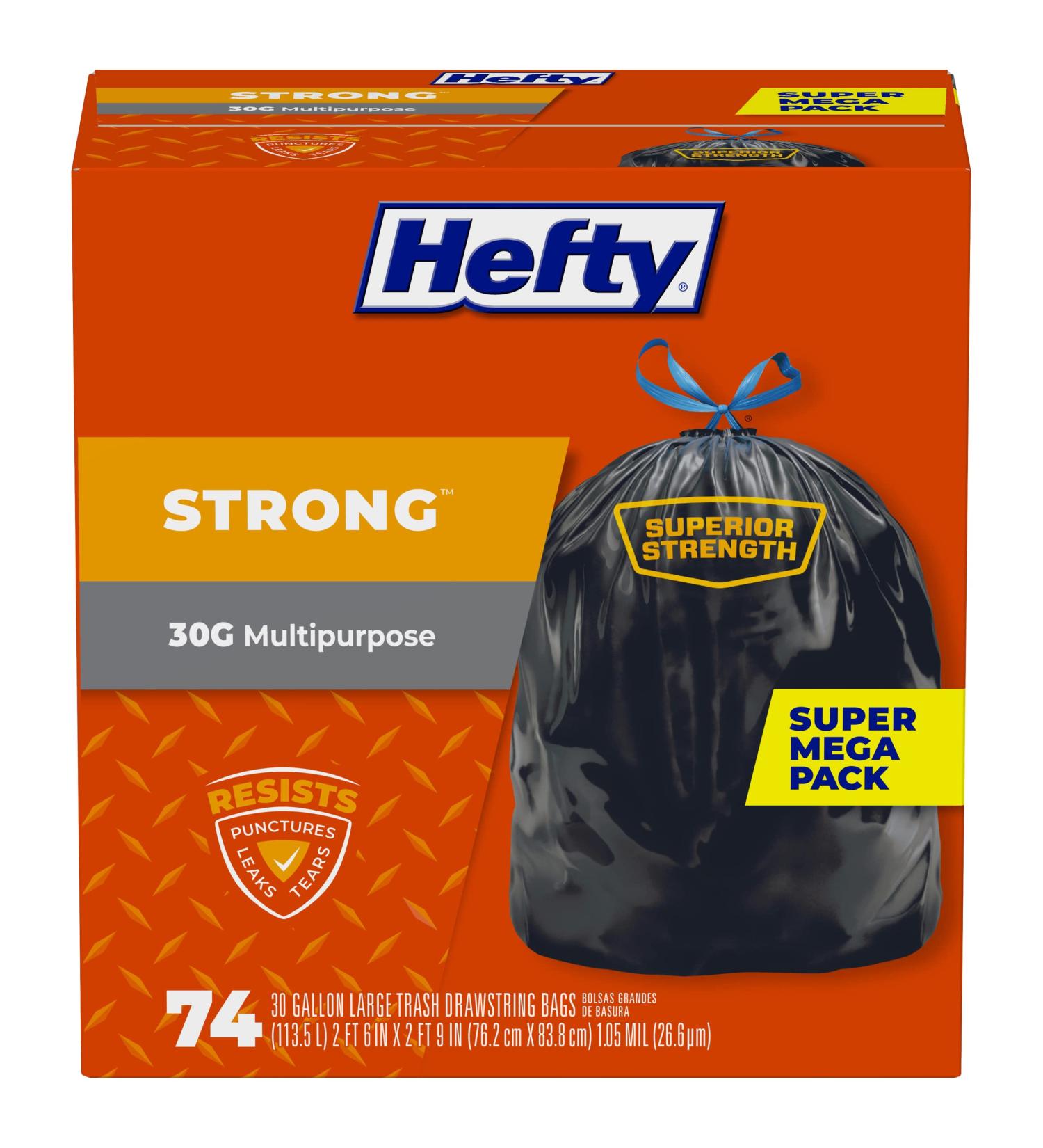 Hefty Strong Large Trash Bags 30 Gallon - 74 Count (Pack of 1) - Durable and Reliable - Buy Online on GoSupps.com