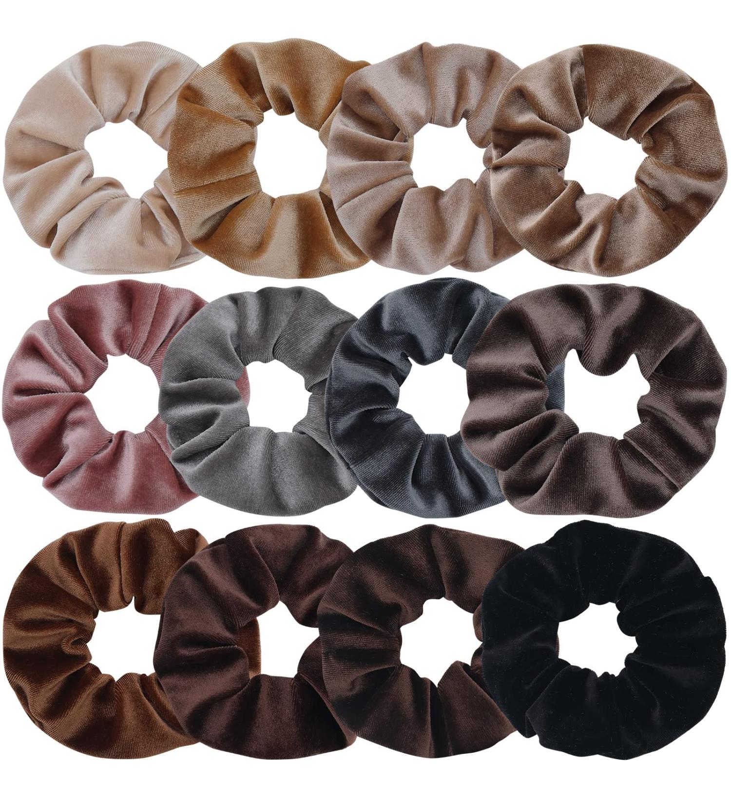 12 Pcs Neutral Velvet Hair Scrunchies - Elastic Hair Ties for Women & Girls | 12 Colors - Buy Online on GoSupps.com