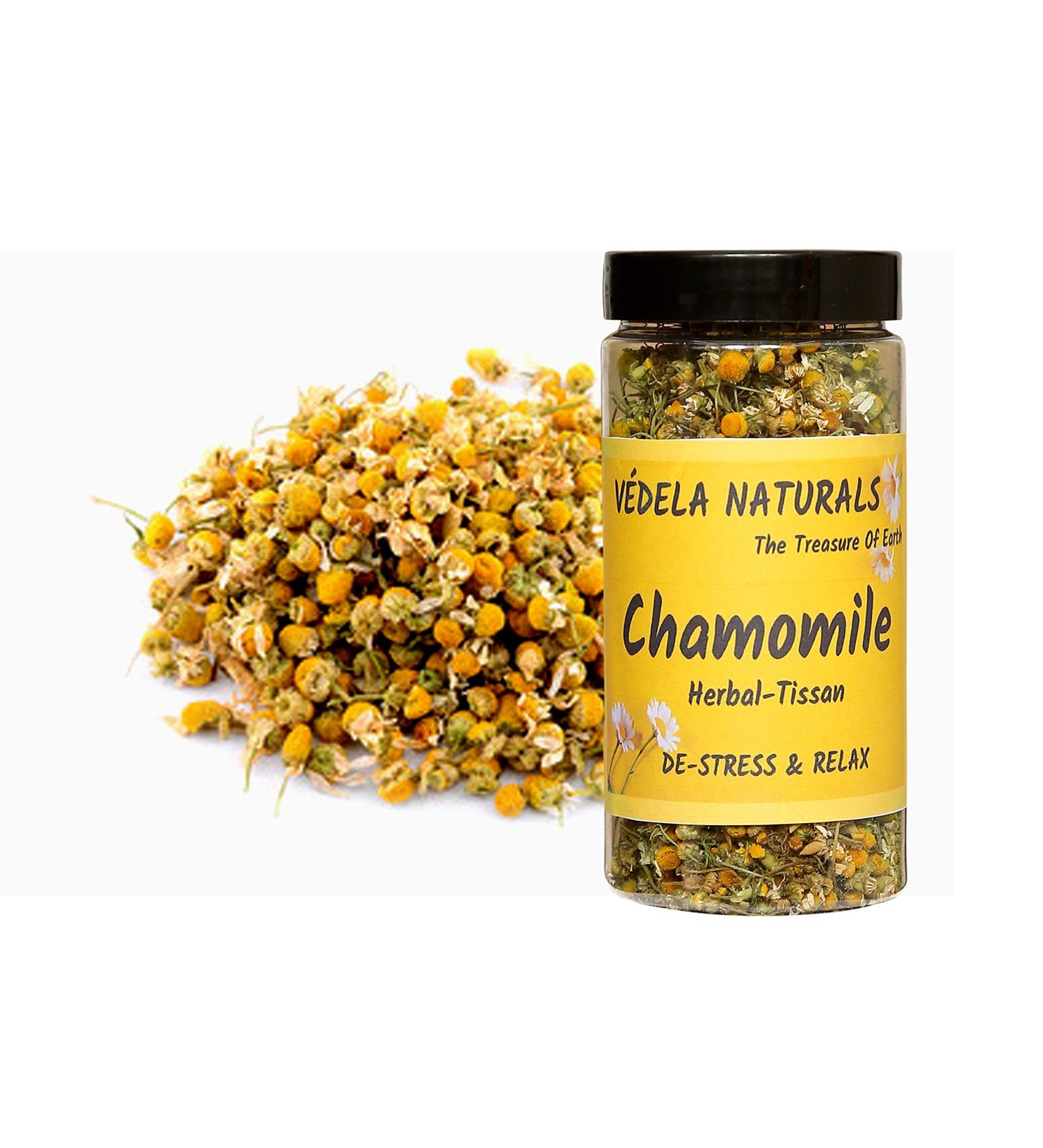V DELA Naturals - Chamomile Tea (50 Gm/100 cups) | herbal- tisane - Detox Tea - Calming Tisane - Herbal Tea - Caffeine Free - Whole Flowers - Buy Online on GoSupps.com