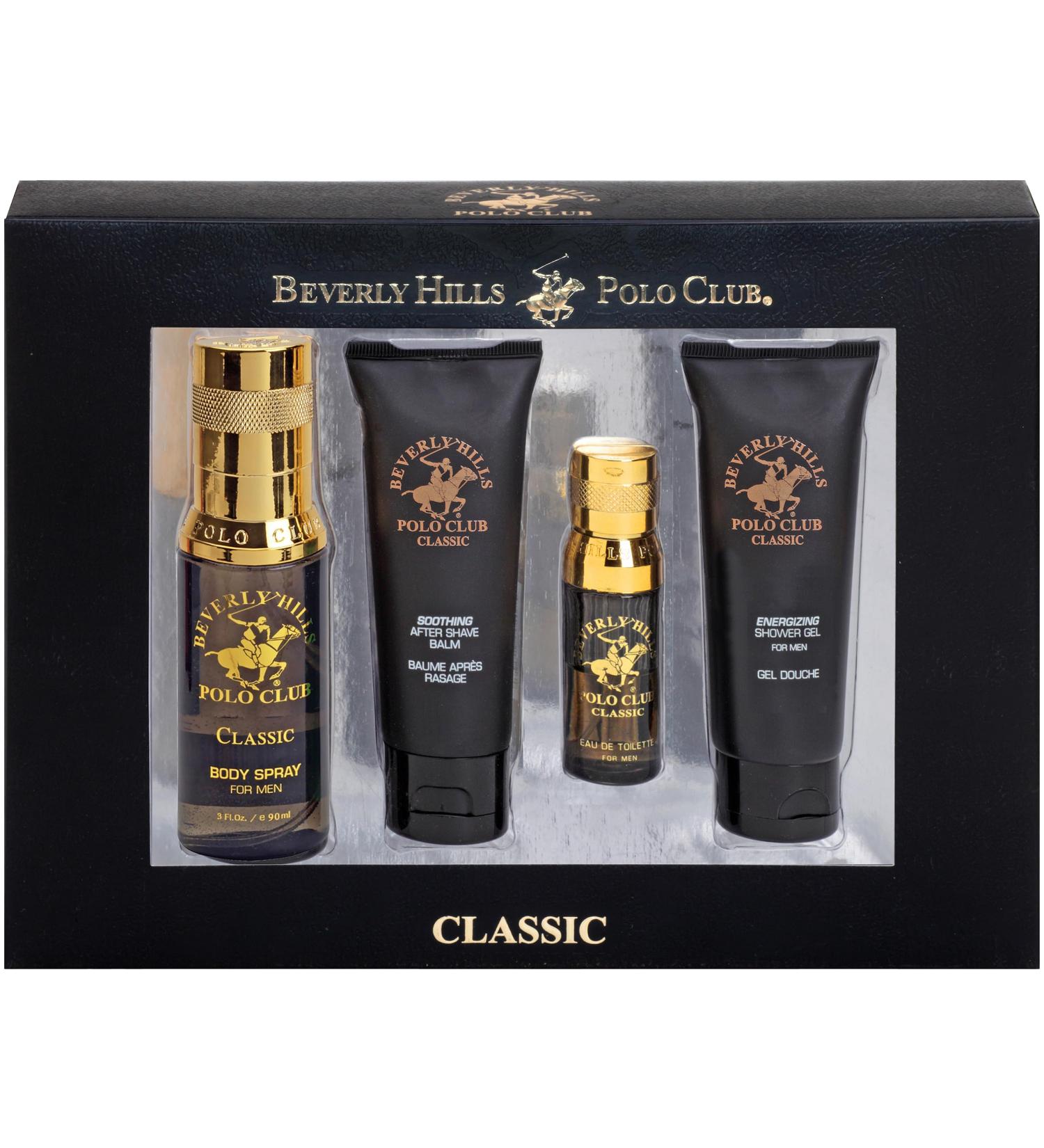 Beverly Hills Polo Club BHPC 4 Piece Economy Gift Set with Eau De Toilette Body Spray After Shave & Shower Gel (Classic)