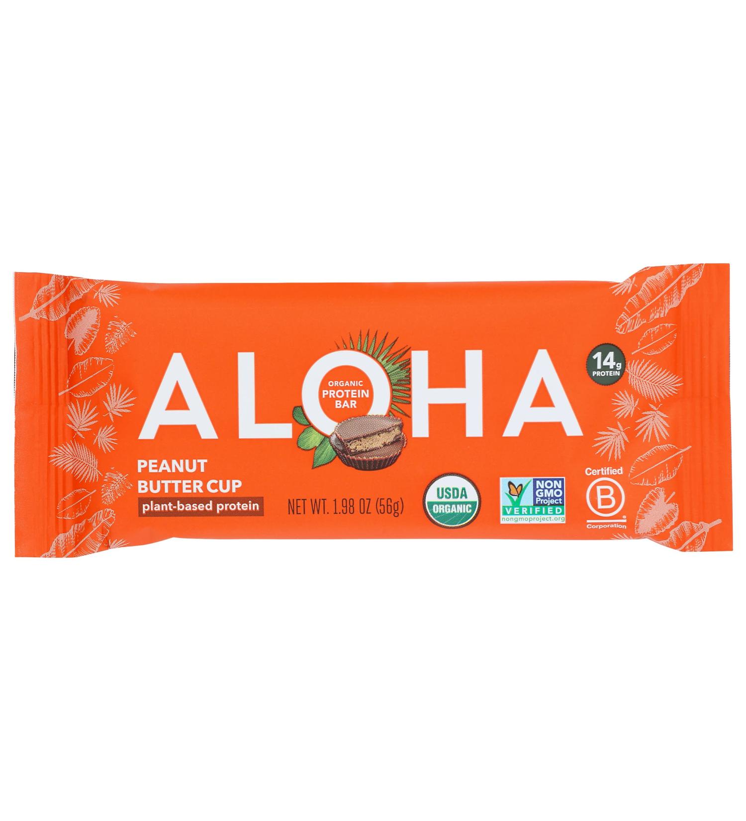 Aloha Organic Peanut Butter Cup Protein Bars - 14g Plant-Based Protein USDA Organic Gluten Free & Non-GMO 12 Count (1.98 Oz Each - Buy Online on GoSupps.com