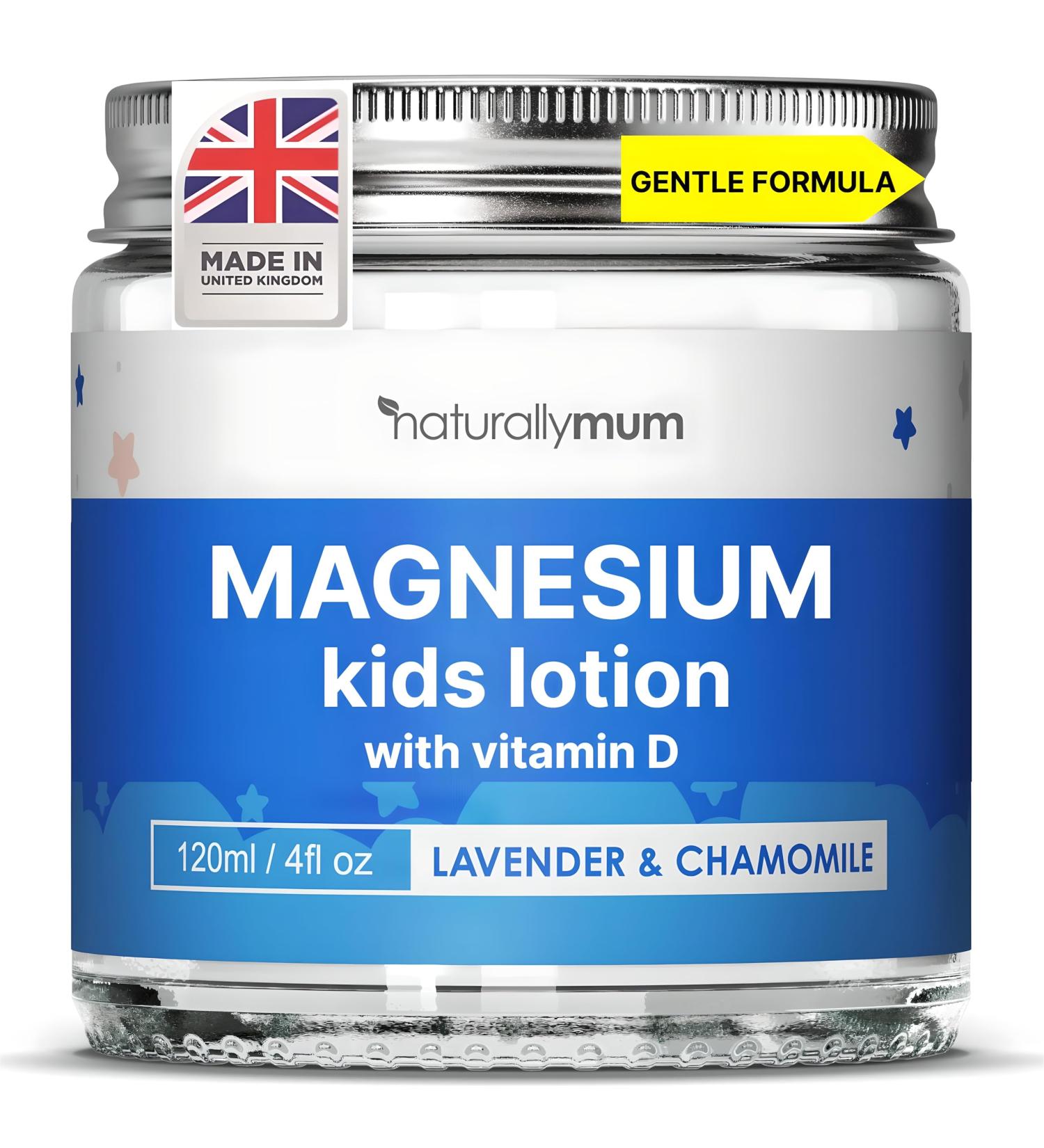 NaturallyMum Kids Magnesium Bedtime Lotion with Vitamin D | Support for Sleep Heart Bone Nerve Gut and Muscle Health | Alternative to Melatonin | Lavender & Chamomile 4.2 fl oz Lavender & Chamomile 4.2 Fl Oz (Pack of 1) - Buy Online on GoSupps.com