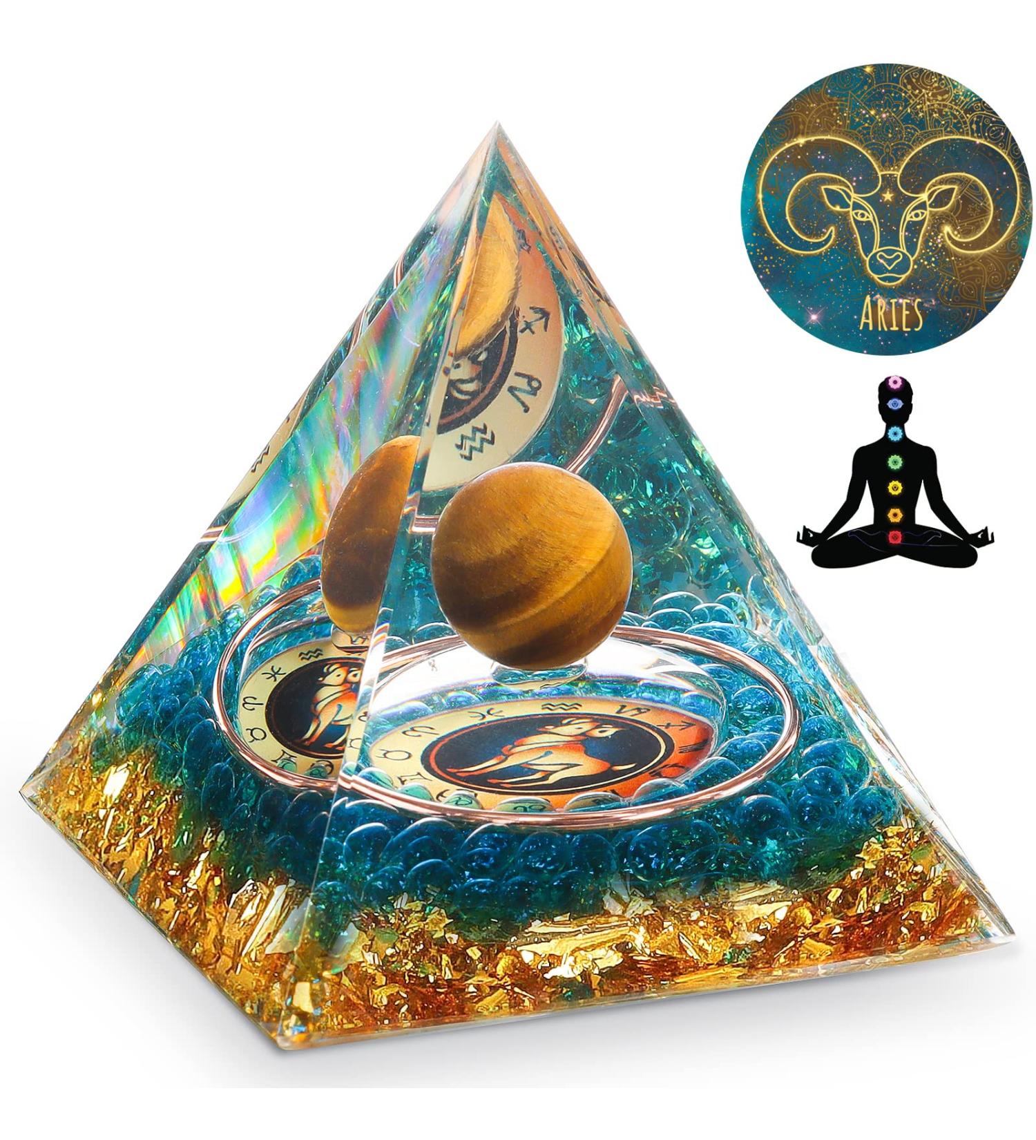 HuiJuKeJi Aries Orgonite Pyramid with Tiger Eye Stone - Zodiac Constellations Crystal Gift for Astrology Healing - Buy Online on GoSupps.com