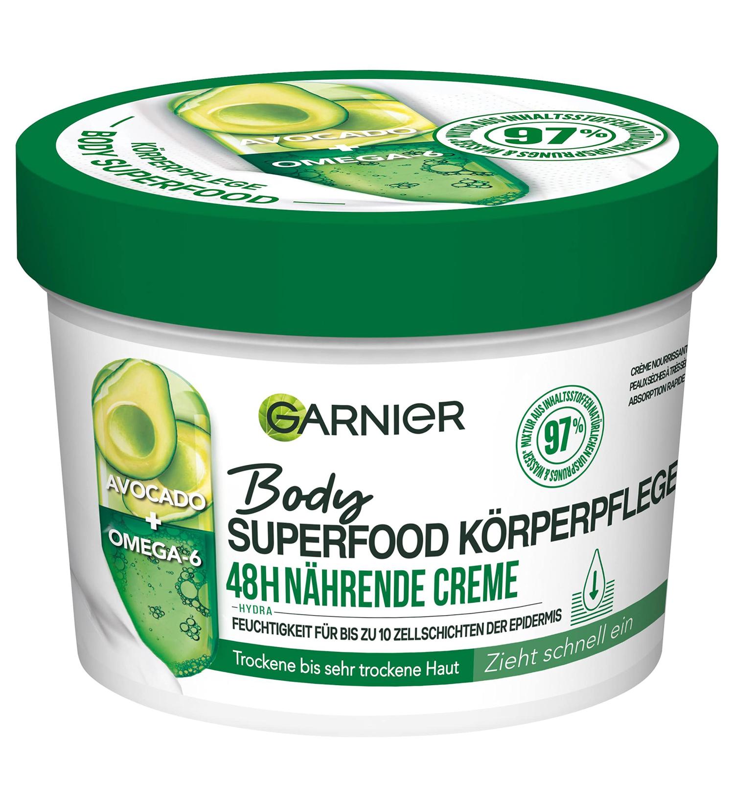 Garnier Nourishing Body Care - Ultra Hydrating Body Butter with Avocado & Omega 6 for Dry Skin - Long-Lasting Moisture (380ml) - Buy Online on GoSupps.com