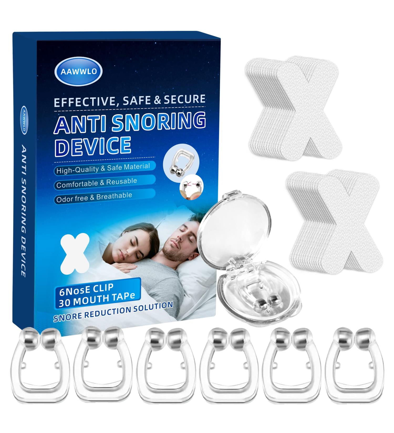 Silicone Magnetic Snore Stopper Set - 6 Nose Clips & 30 Mouth Tapes - Comfortable & Effective Anti Snoring Devices - Buy Online on GoSupps.com